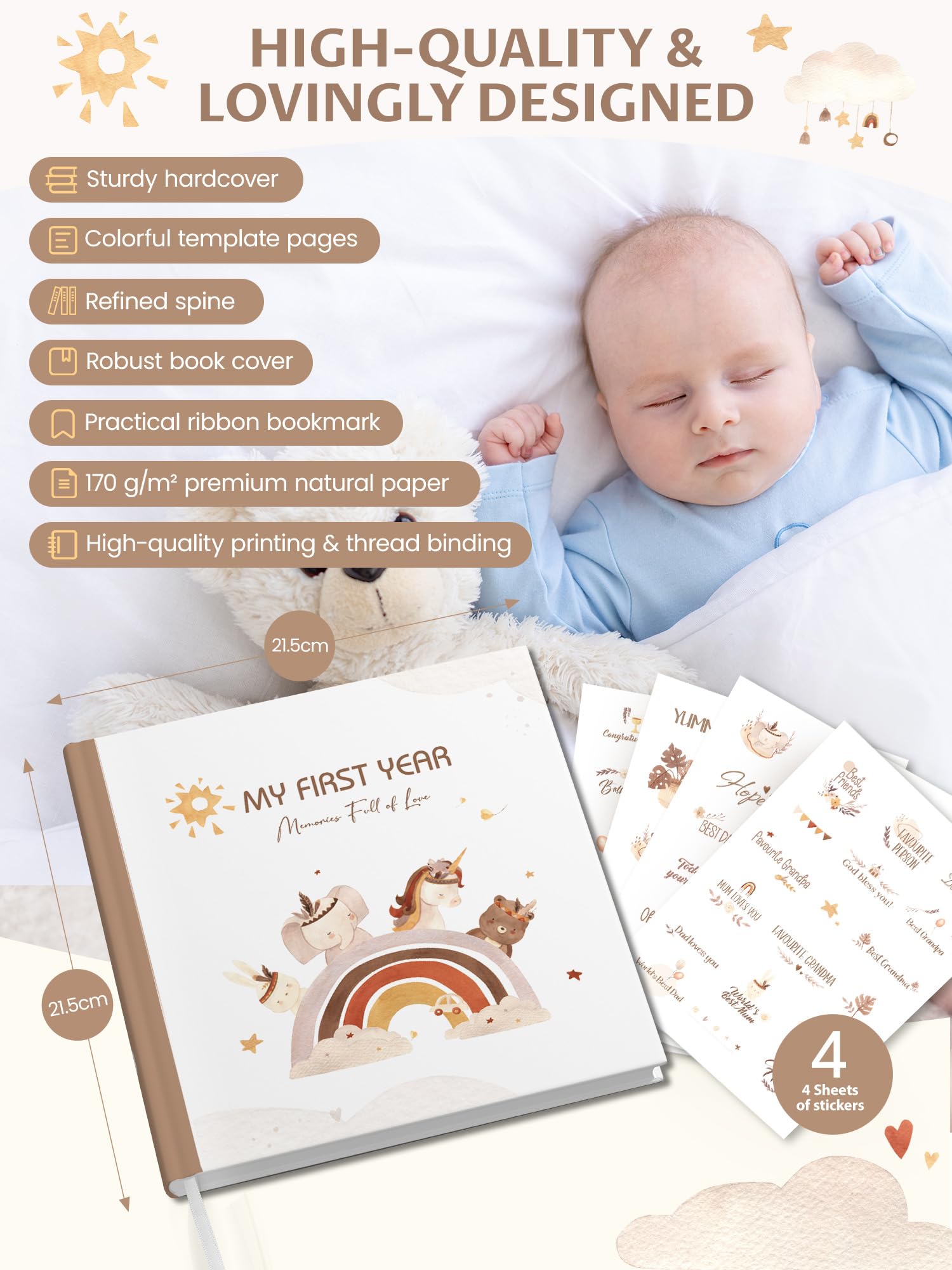 Hyggartn Baby Memory Book & Photo Album “My First Year”, First Year Keepsake for Photos & Milestones, with Stickers - Image 2