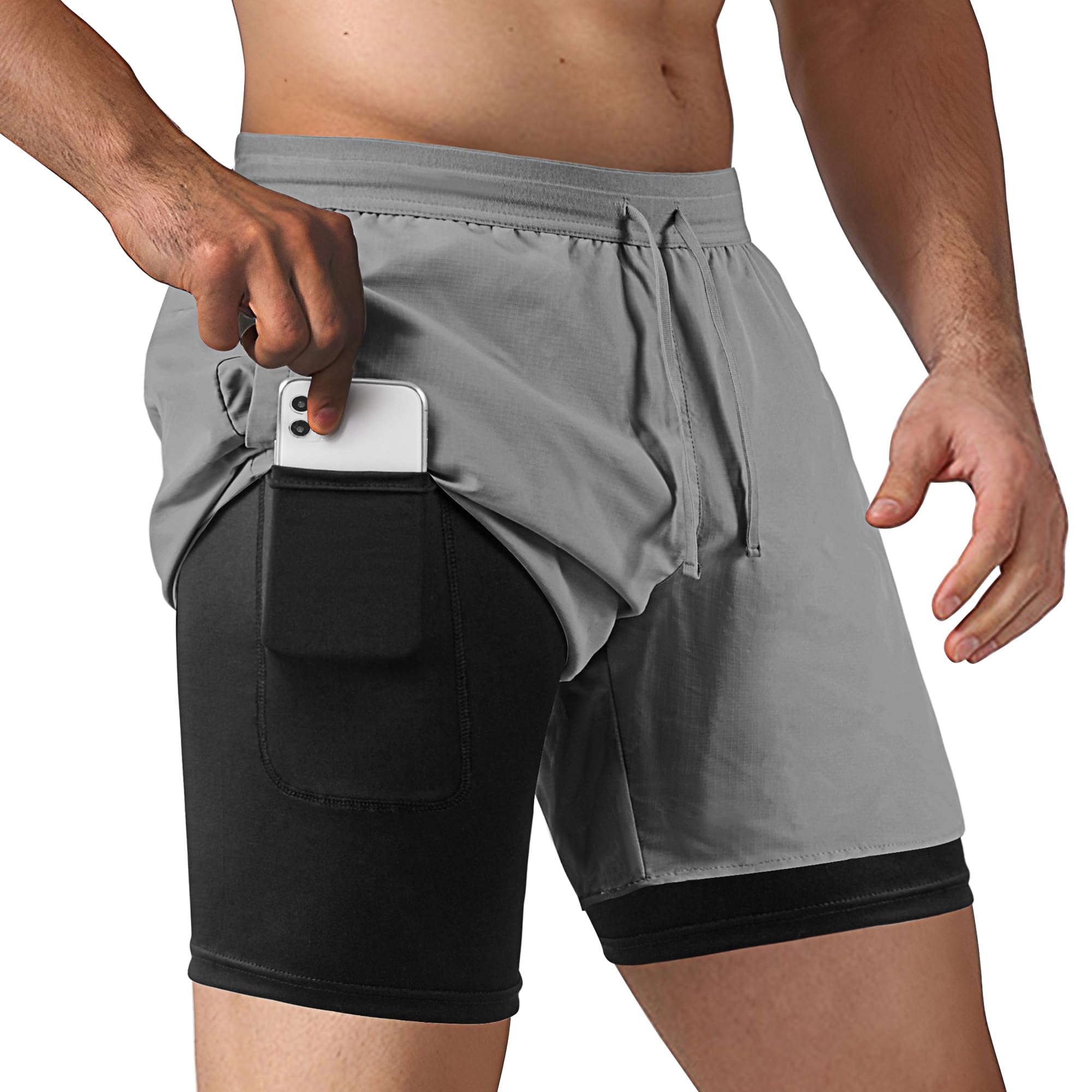 Men's 2 in 1 Running Shorts Workout Athletic Training Gym Outdoor Sports Shorts