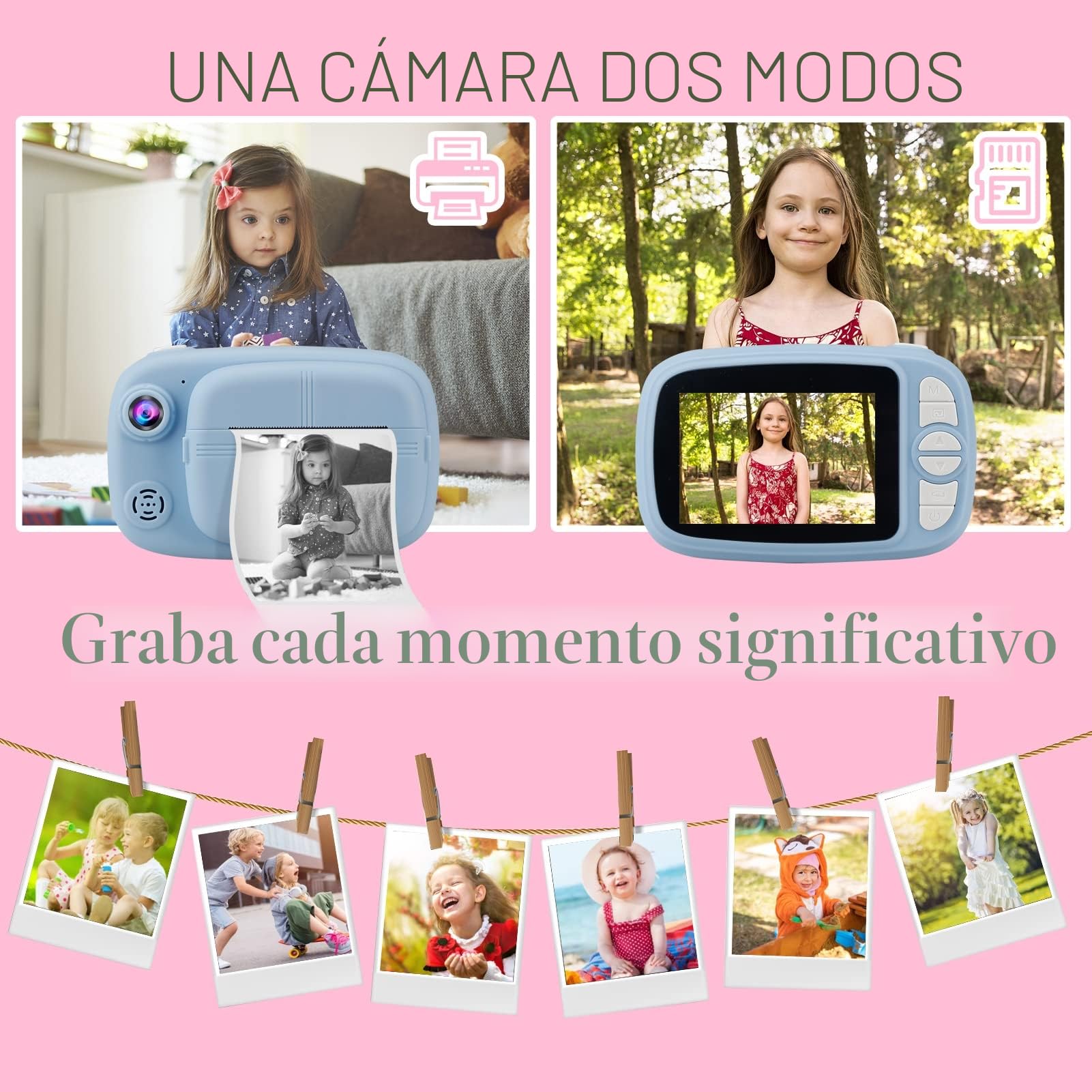 Cámara Instantánea Niños, 3,5" 1080P Cámara Fotos Infantil con 4 Rollos de Papel de Impresión y Tarjeta SD de 32GB, 12MP Instantáneas Cámaras Niña para 3 a 14 Años Regalos Juguete (Azul)