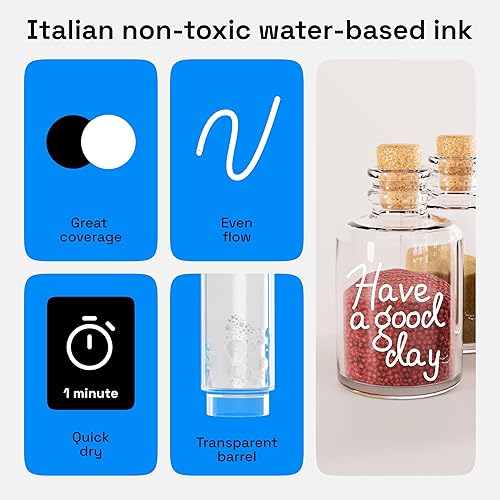 Miniatura 5 de ARTISTRO 2 rotuladores de pintura acrílica blanca para pintura de rocas, cerámica, madera, vidrio, neumáticos, plástico, de punta media, de 0.118