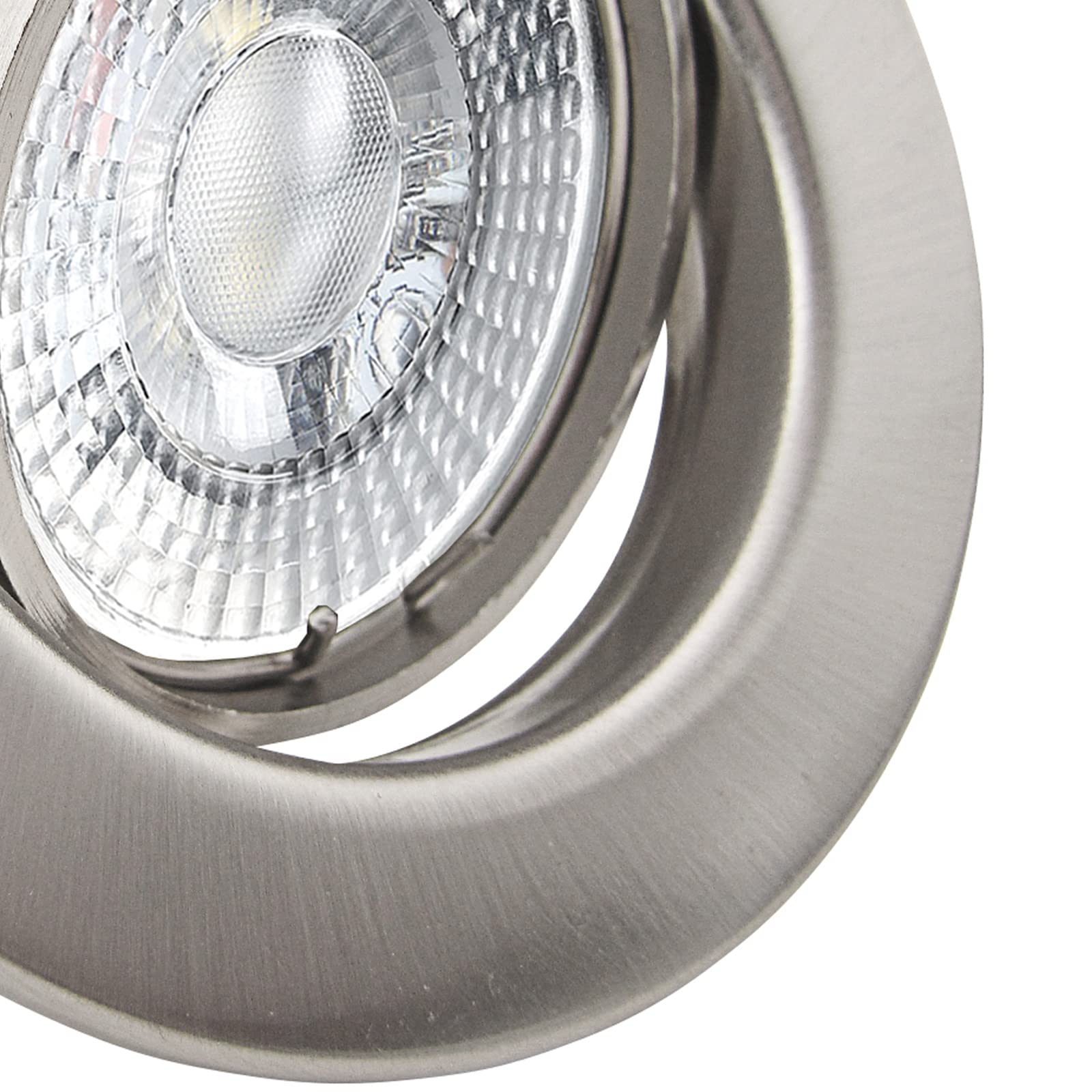 trendlights24 Decora LED Einbaustrahler 230V Edelstahl 8er Set Spots 4W | Decken Einbauleuchte, Edelstahl Optik, rund, GU10, 4W, 405 lm, Neutralweiß, 4000k, Deckenspots, schwenkbar, 68 mm Lochmaß