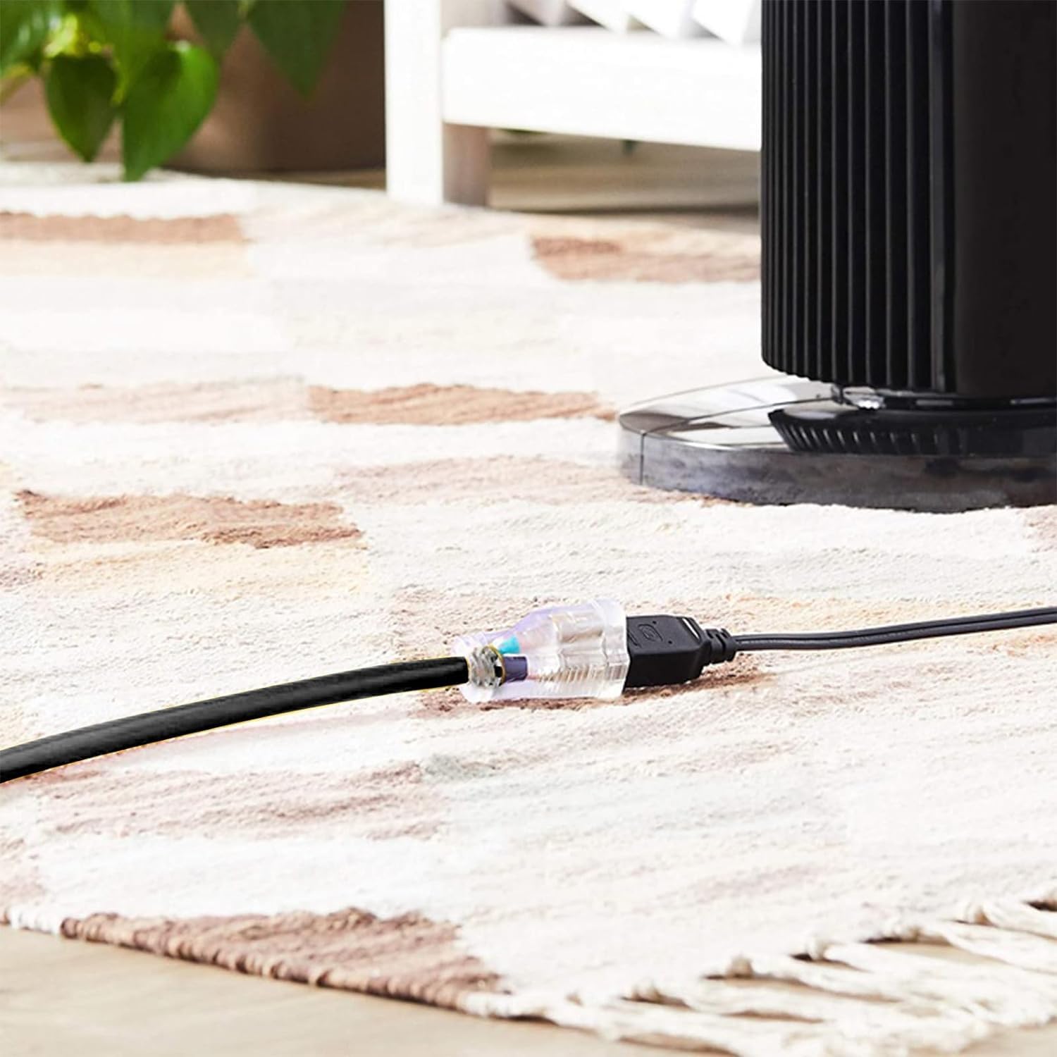 Cavo di prolunga per esterni illuminato, 2,3 m, calibro 14/3, resistente, nero a 3 pin, con spina a 3 pin per la sicurezza, certificato UL