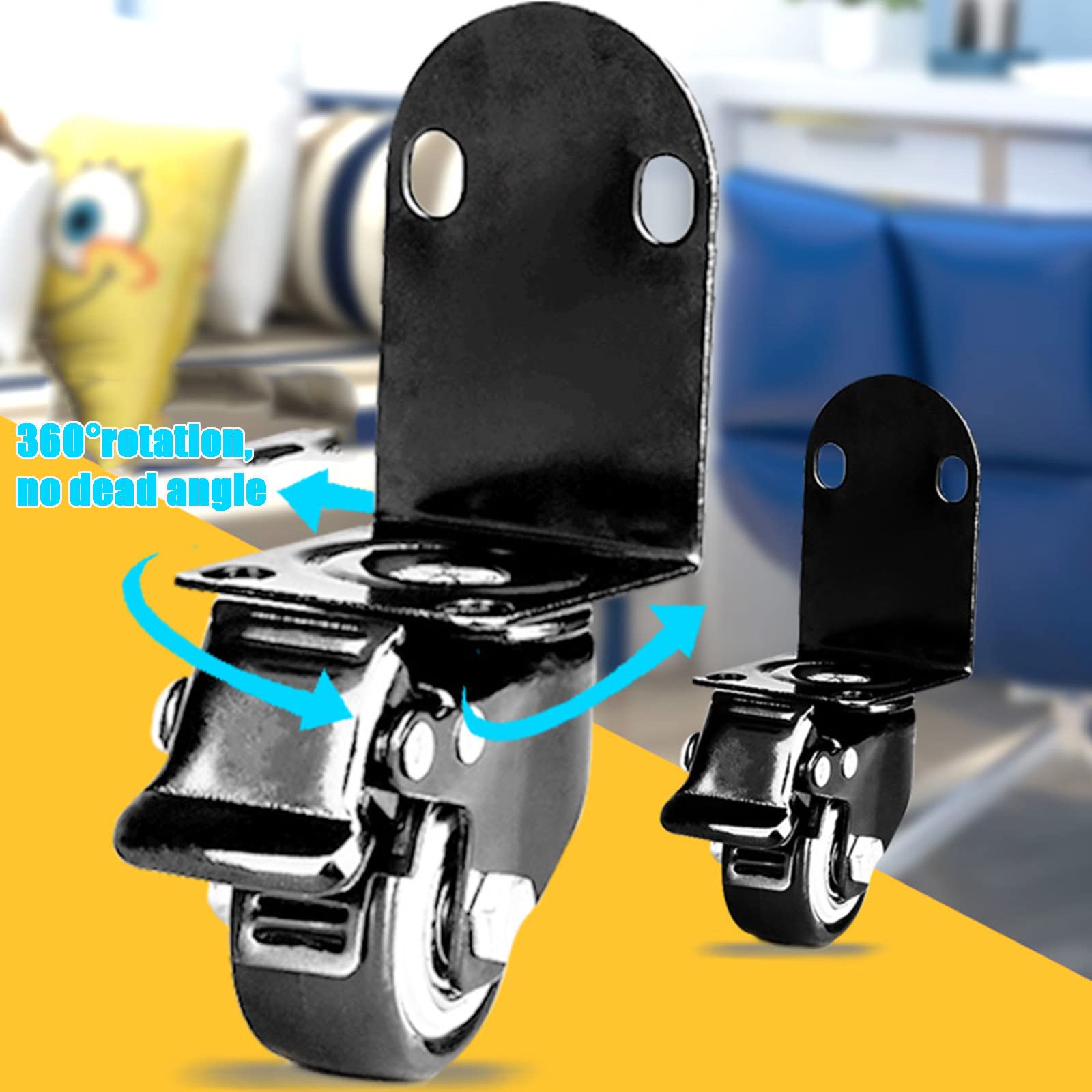 Set di 4 Ruote piroettanti,Ruota Girevole di Ricambio,Ruote con Staffa a L,Ruota per mobili con Freni,capacità di carico 120 kg,per lettini,fioriere,scrivanie,2in-2brakes+2nobrakes