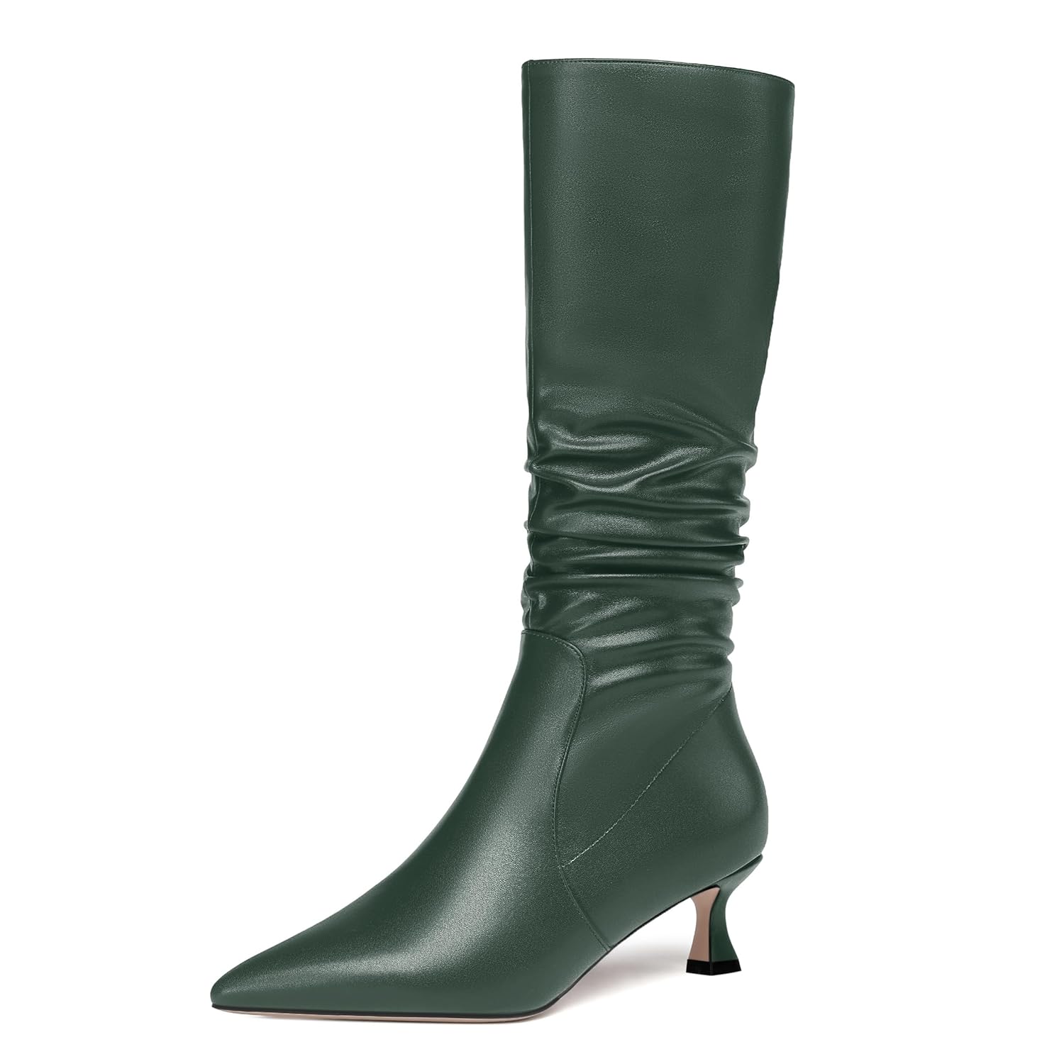 ROSERWISH Womens Party Matte Stylish Casual Zip Pointed Toe Kitten Low Heel Knee High Boots 2 Inch