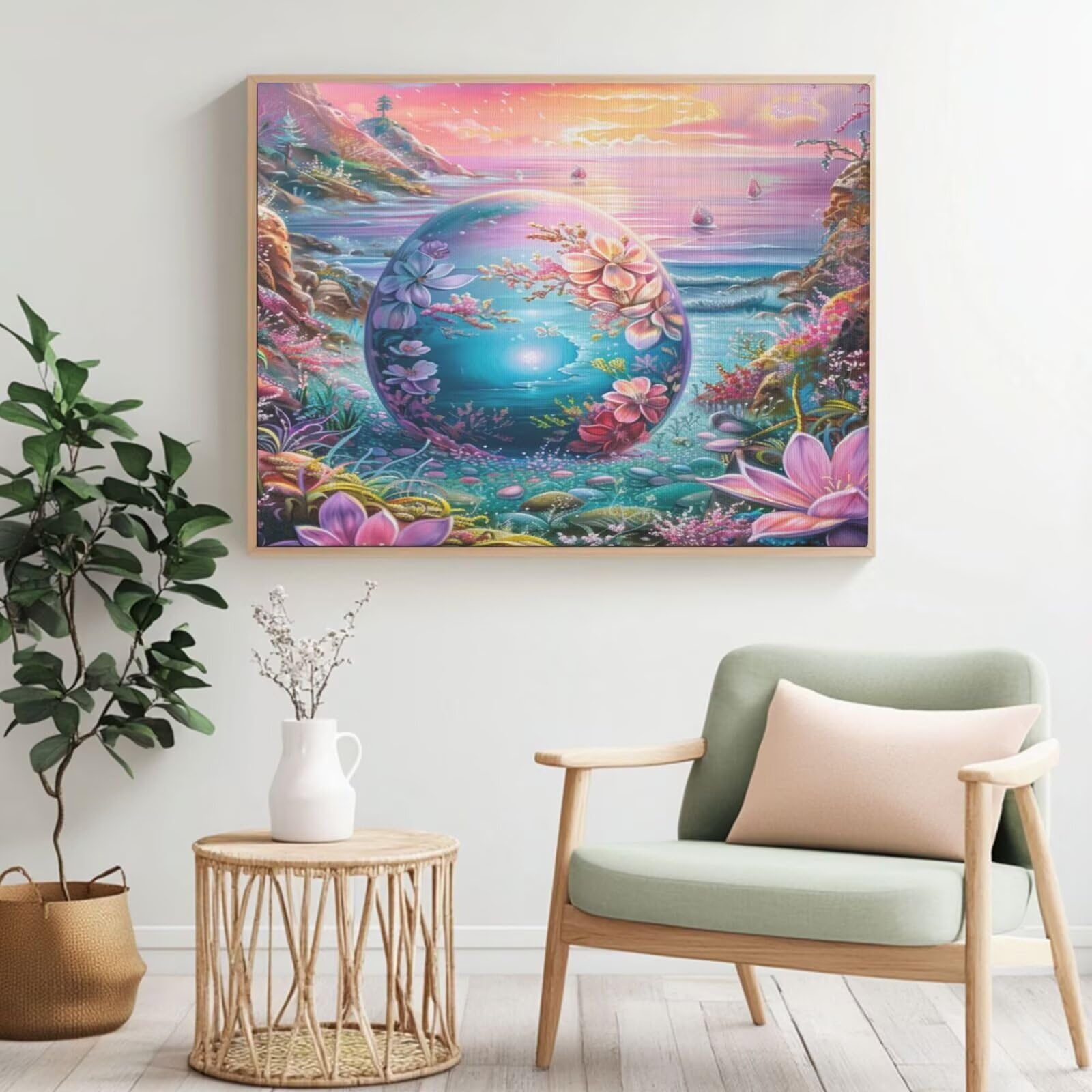 Kit per pittura con numeri per adulti, uovo misterioso, pittura di mare con numeri per principianti, pittura acrilica con 6 pennelli, pittura a olio per decorazione da parete (95 pezzi)