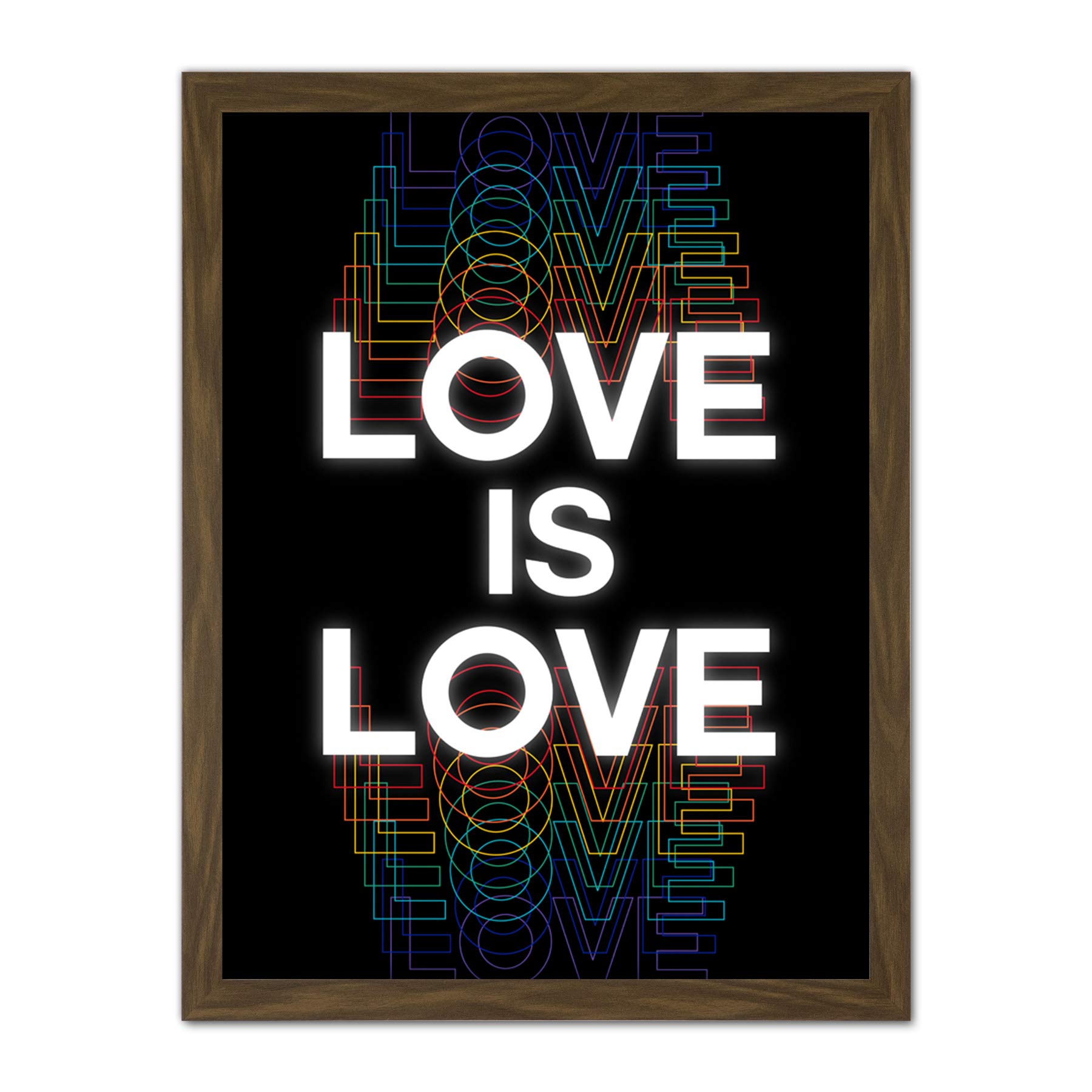 Wee Blue Coo Love Is Love Rainbow Retro Typography Artwork Framed Wall Art Print 18X24 Inch