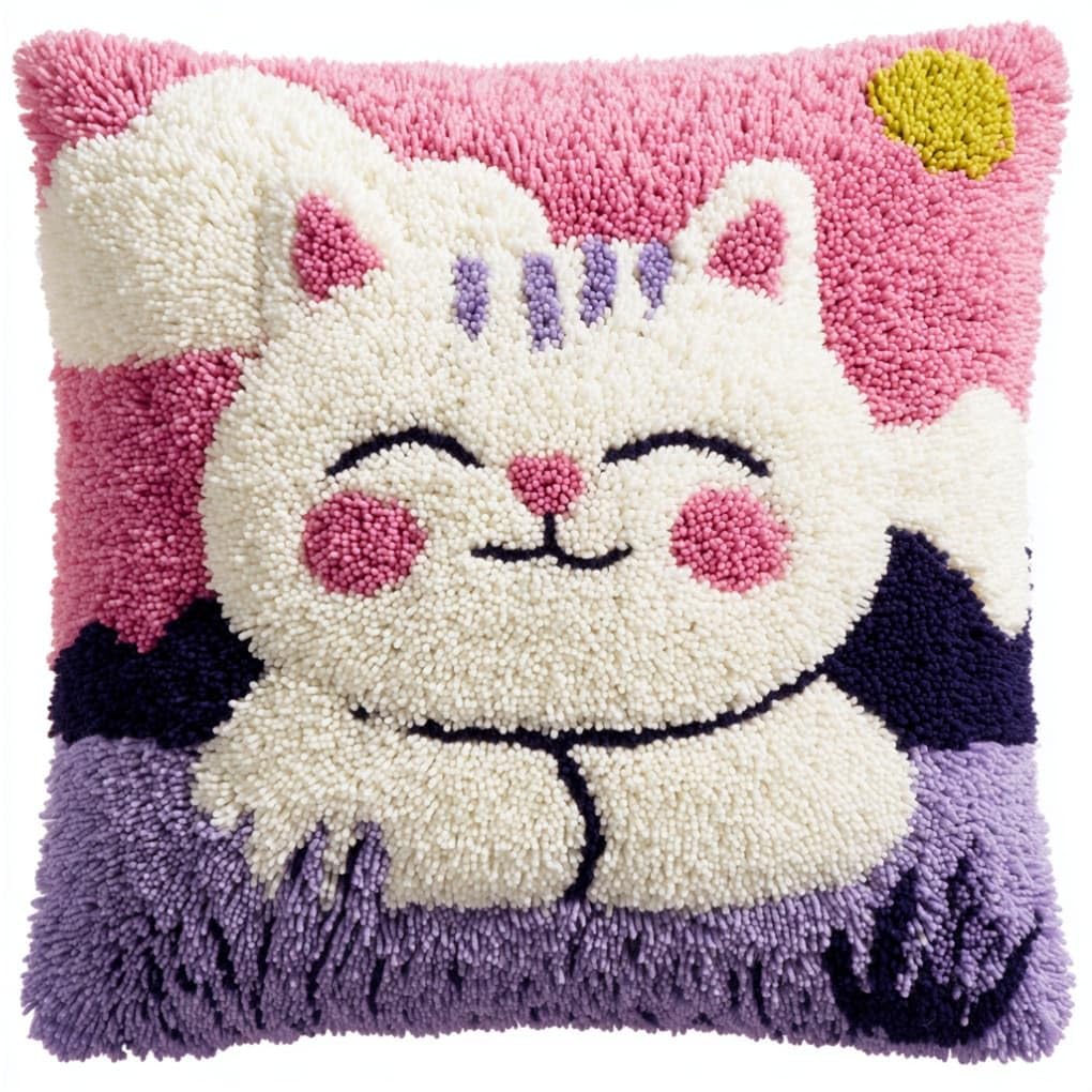 Kitphoenix Latch Hook Kits B Latch Hook Kits Cushion Lavender Cat 43Cmx43cm