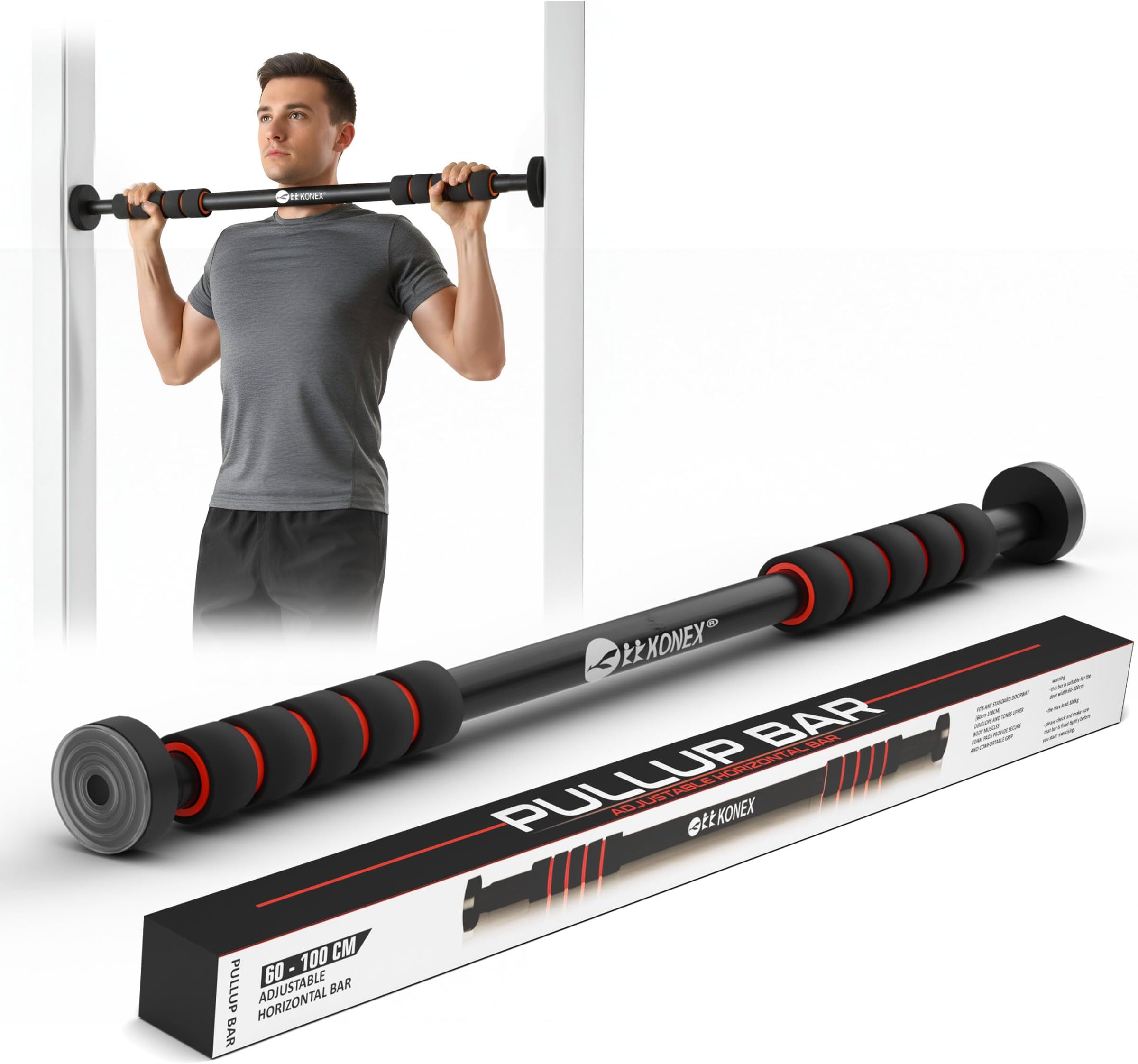 Konex Pull Up Bar for Home Workouts with Effortless Installation | Doorway Hanging Bar, Anti-Slip Ergonomic Grip & Inbuilt Level Meter | Ideal for Pull-Ups & Strength Training | Handles upto 100 kg