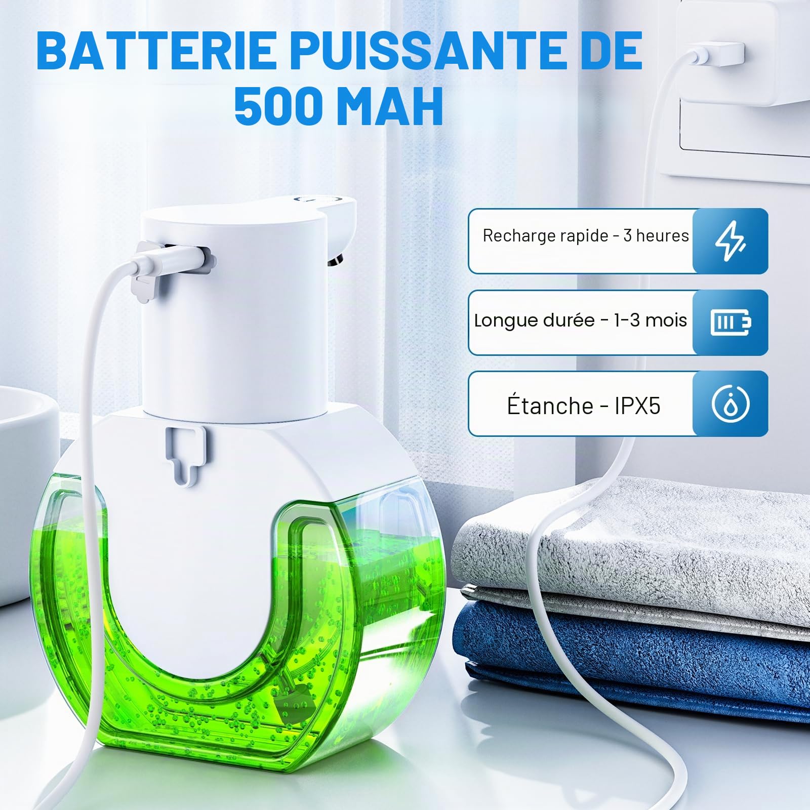 Distributeur Savon Automatique Savon sans Contact Liquide 420 ML,Distributeur Automatique de Savon Liquide pour la Cuisine,avec 4 Niveaux de Distribution de Savon réglables