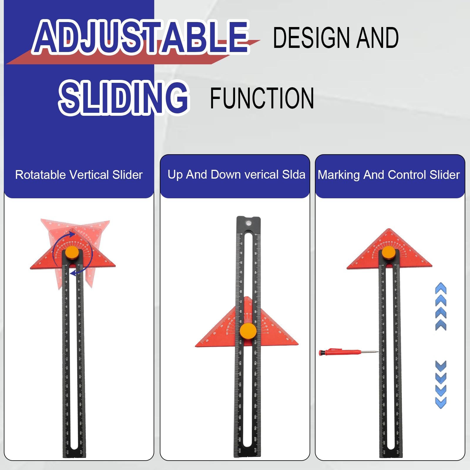 oupados Steel Ruler,T Bevel Blade Ruler,Adjustable Angle Sliding T-Square for DIY Carpenter, Architect,Woodworking,Furniture Making - Image 3