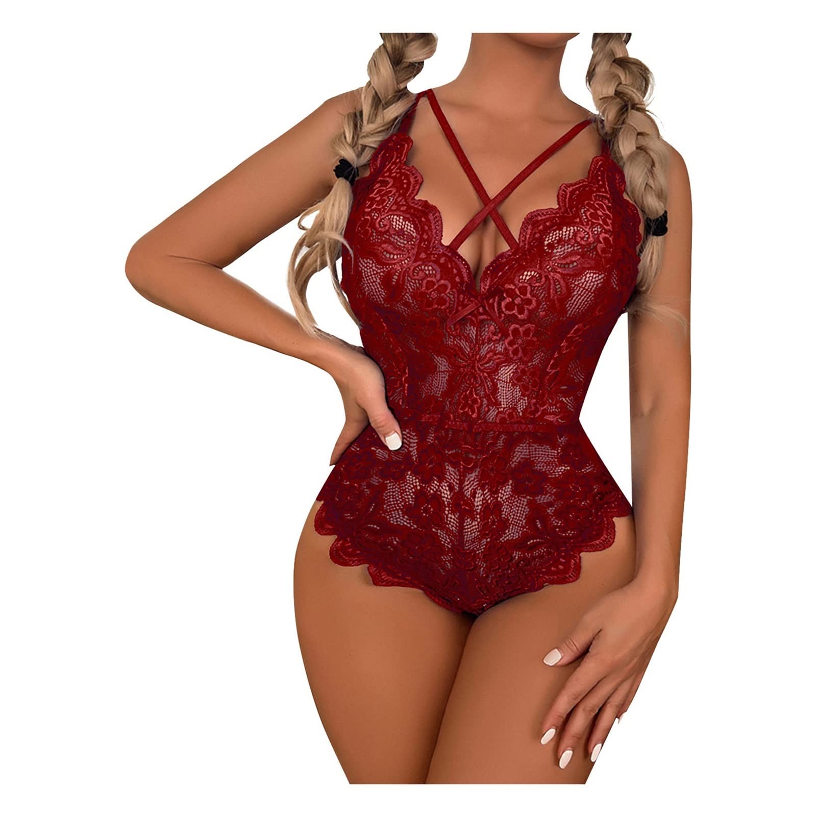 Body One Piece Nero Scollo a V Lingerie Sexy Donna Pizzo Floreale Costumi Sexy (Color : A, Size : XXL Code)