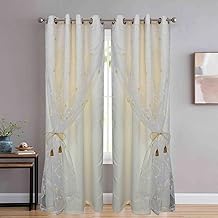 Polyester Embroidered Double Door Cutrtain Pack of 2(8 Feet, Pearl White Embroidery + Ivory Blackout)