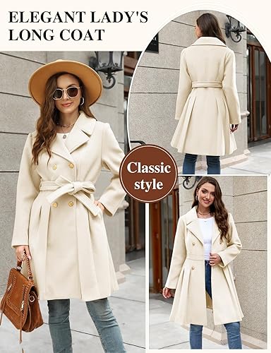 RITOSTA Wollen mantel dames winter elegant warm lange jas jassen herfst mode halsjas casual trenchcoat met riem, Grijs, S