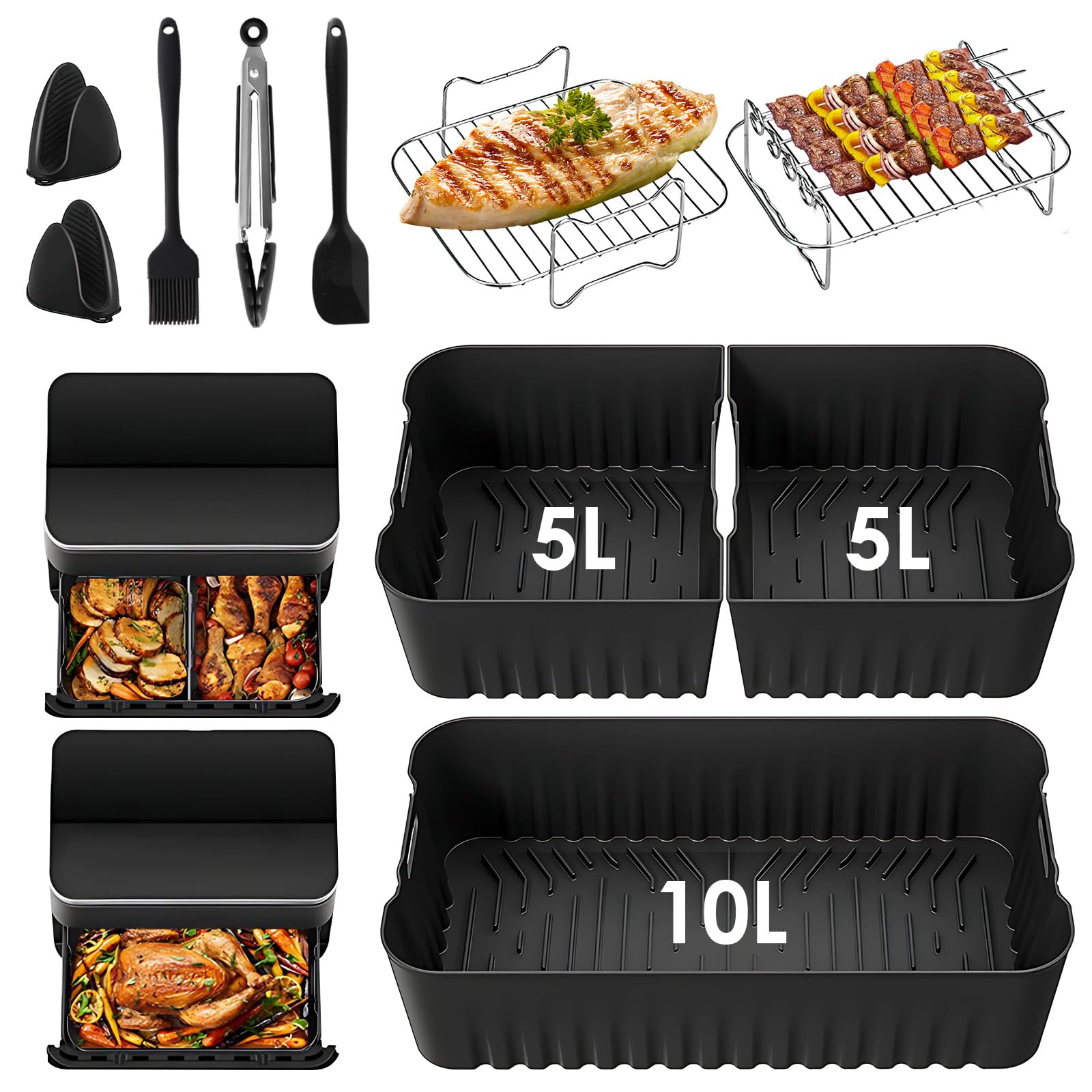 Accessori Per Friggitrice Ad Aria Cosori Dual Blaze 10L - Set Con Stampi In Silicone, Griglia, Spiedi E Guanti