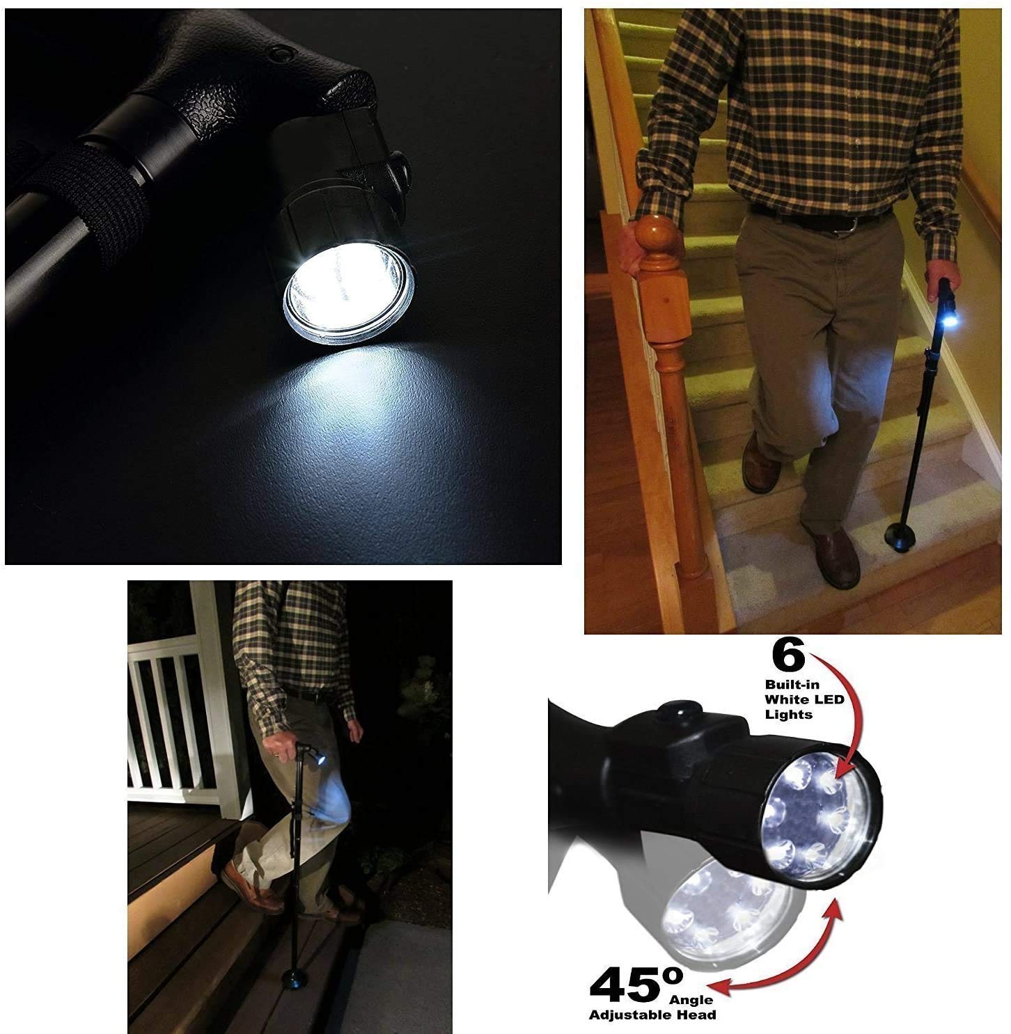 BXT Magic Bastone pieghevole antiscivolo regolabile con luce a LED da campeggio, trekking, bastone da trekking, punta autoportante, manico ergonomico, custodia per il trasporto