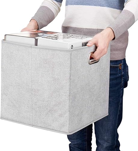 Miniatura 2 de QY-SC07-3 - Cubos de almacenamiento de tela plegables de 13 pulgadas, color gris y blanco, cajas de almacenamiento plegables para organizador de