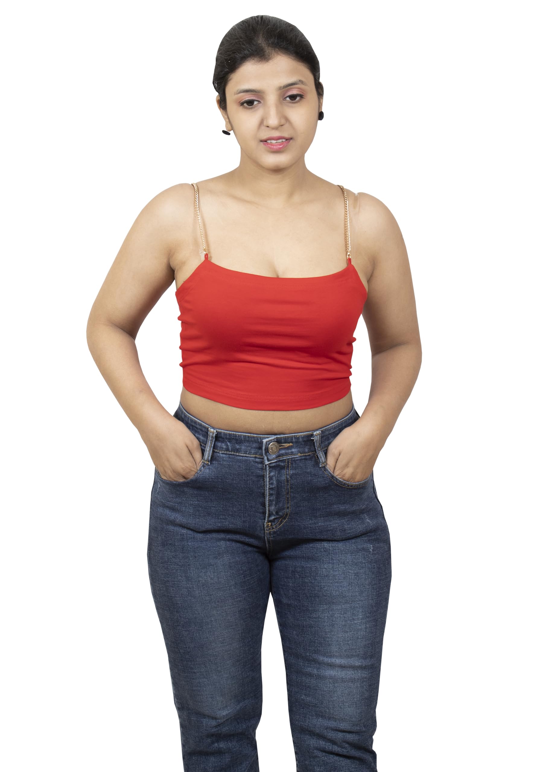 Petite, Spaghetti Crop and Fitted Sleevless Detachable Chain Straps Tops for Casuals, Sports, College for Girls and Ladies-picture-14
