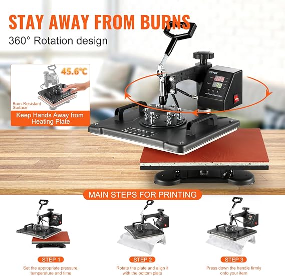 VEVOR 8 in 1 Heat Press Machine Combo, 360 Swing Away Tshirt Press Machine for Printing Hat Mug T Shirts Cap, 12x15 Digital Multifunctional Sublimation Heat Transfer Machine