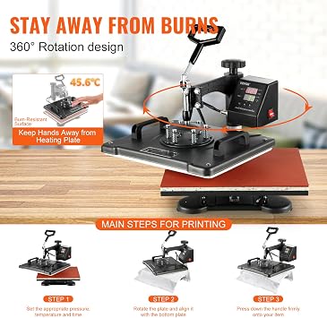 VEVOR 8 in 1 Heat Press Machine Combo, 360 Swing Away Tshirt Press Machine for Printing Hat Mug T Shirts Cap, 12x15 Digital Multifunctional Sublimation Heat Transfer Machine