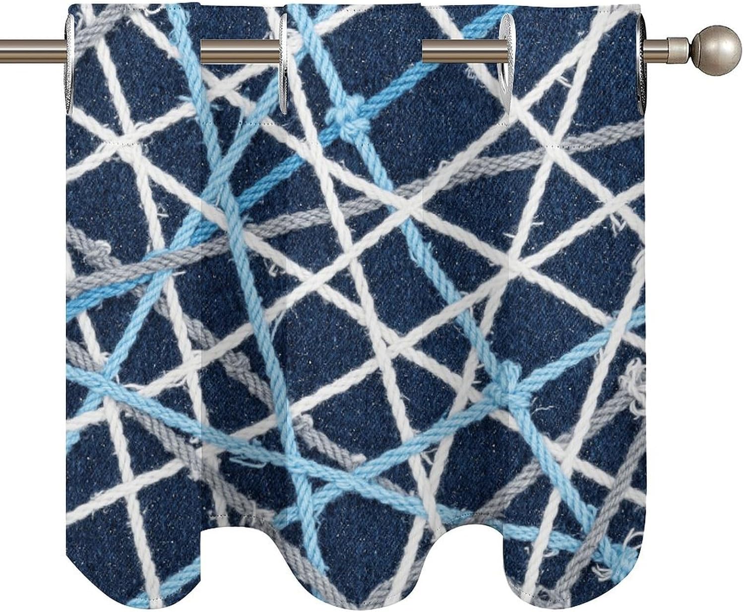 Blue and White Knot Curtain 2 Panels, Polyester Fiber, Blackout Insulated Window Curtain, Curtain Valance for Kitchen Dining Room Living Room Cafe Small Window 52 * 18.1 Inches