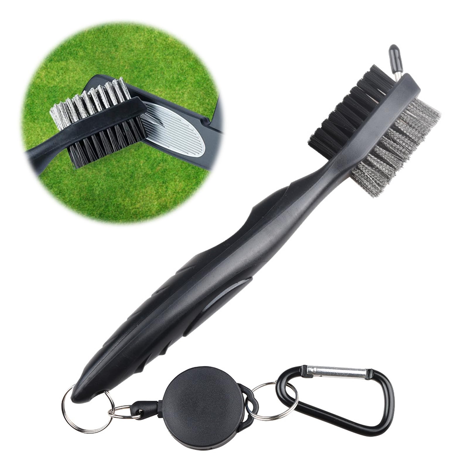 Golf Club Cepillo de palos de golf, cepillo de golf, limpiador de palos de golf, cepillo de limpieza para la limpieza de Club Face & Groove con clip (mosquetón) para colgar en bolsa de golf