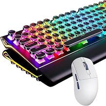 RK ROYAL KLUDGE S108 Typewriter Keyboard and M30 Wireless Gaming Mouse, Retro Wired Mechanical Gaming Keyboard, 24000 DPI, 43g Ultra-Lightweight Mouse with 5 Programmable Buttons for PC/Mac