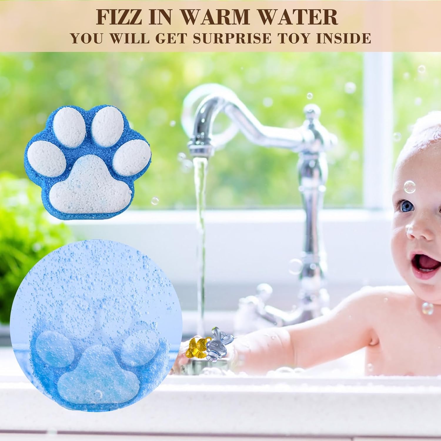 Bombe de bain patte pour enfants avec jouet surprise - 12 pièces artisanales aux cristaux étincelants - Kit cadeau SPA pour Noël et anniversaire (filles et garçons)