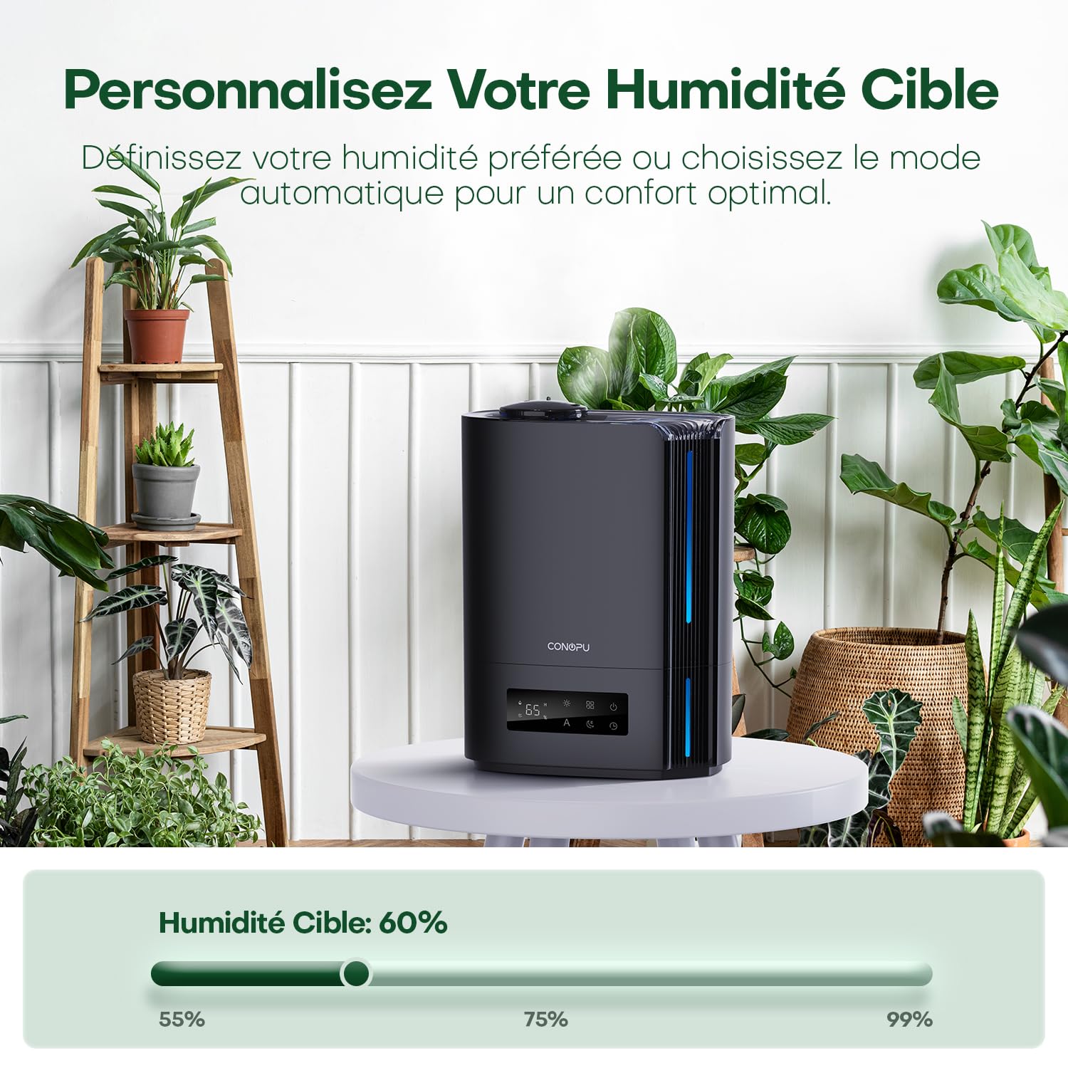 CONOPU Humidificateur d'Air à Ultrasons 6L, Humidificateur d'Air Chambre Silencieux avec Trois Modes et Fonction Température Constante, Humidificateur pour Bébé et Plantes d'Intérieur