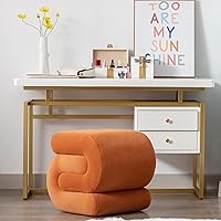 Vista 1 de FOXHUNTER Otomano Moderno Tapizado en Terciopelo, Cómodos Taburetes de Pie de Terciopelo, Exquisito Puf de Mesa Auxiliar Taburete Suave para Naranja