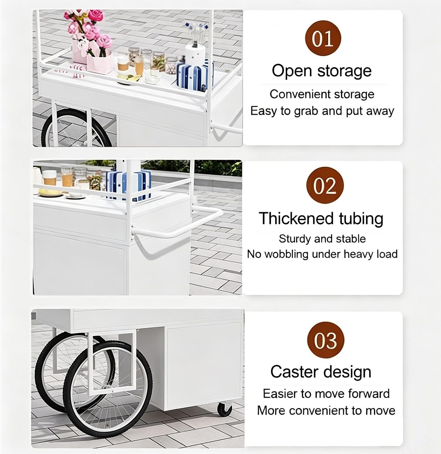 Street Vendor Cart Selling, Portable Cart With Canopy And Wheels, Outdoor Display Tables Mobile Farm Stand，Flower Display Stand For Outdoor Events(Blue,160*70*200cm)