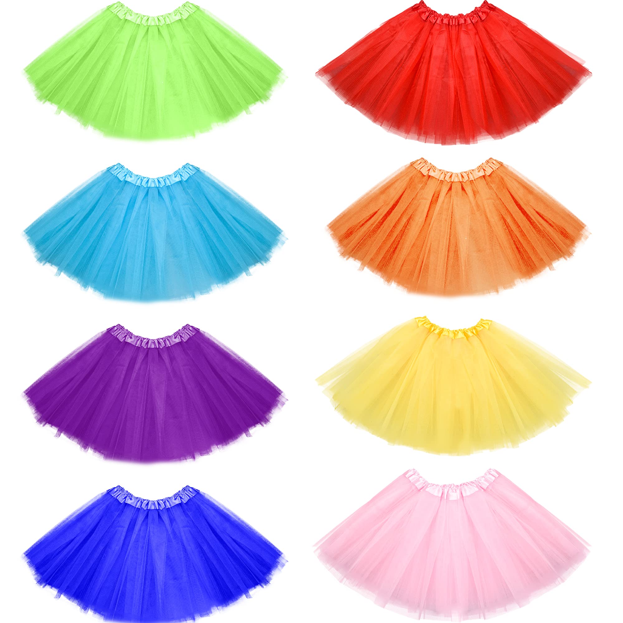 8 Pieces Tutu Skirts Set Tulle Colorful Ballet Tutus Rainbow Elastic Running Dress for Toddler Girls Princess Cosplay Party Favor