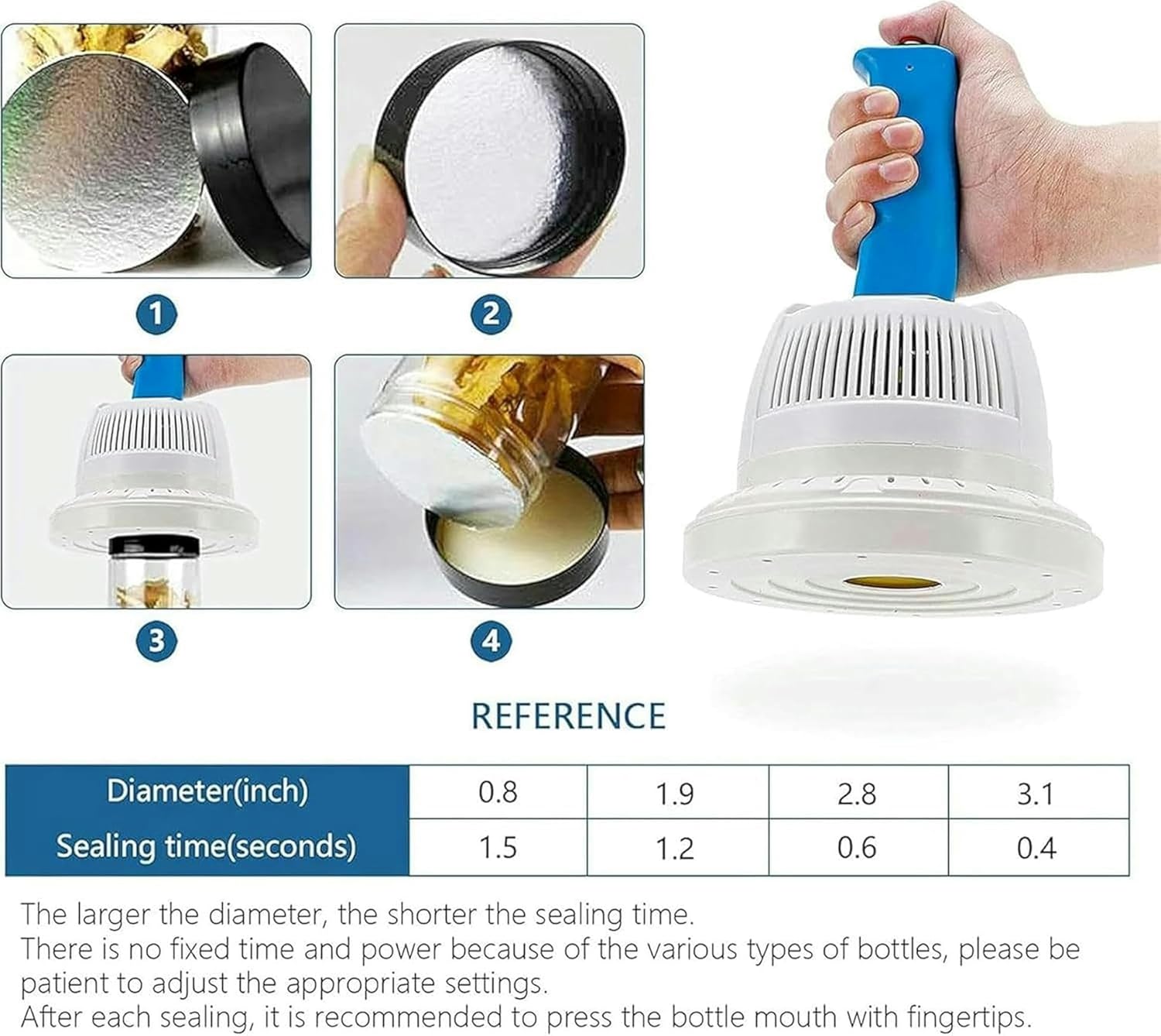 Handheld Induction Sealer for Plastic Bottle Caps, Adjustable 20-130mm Electromagnetic Cap Sealing Machine, Ideal for Home and Small Business Use