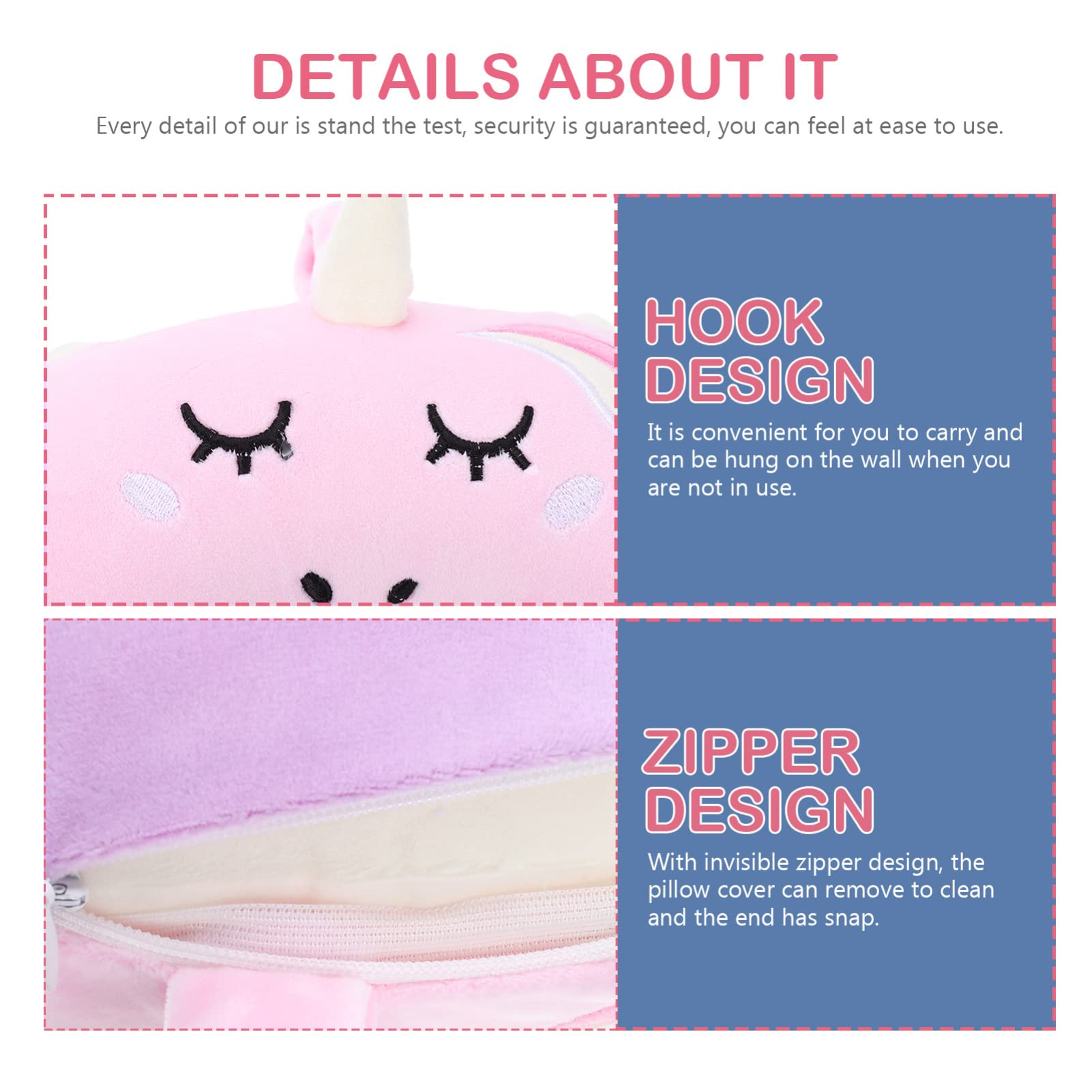 Oreiller De Voyage En Forme De U – Licorne Cheveux Roses – Mousse Mémoire De Forme – Confort Cou & Nuque – Avion, Voiture, Maison - 4