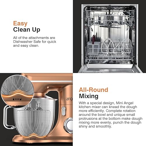 Miniatura 6 de Mini Angel - Batidora eléctrica de pie para cocina, 10 velocidades, 5 cuartos, con cabezal inclinable, gancho para masa, batidor de alambre, batidor