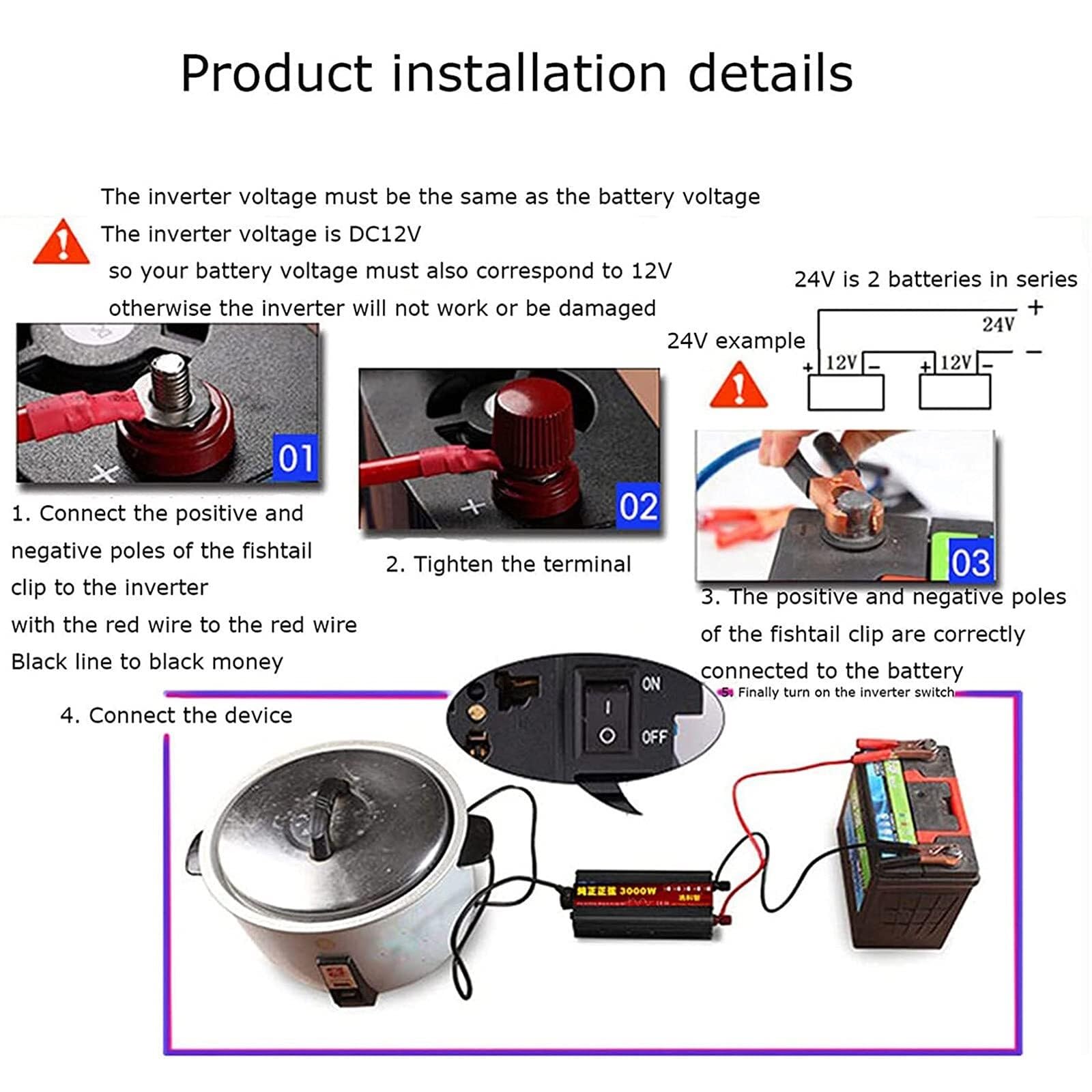 Falownik sinusoidalny 6000 W/8000 W, 12 V/24 V/48 V/60 V DC na 110 V/220 AC, falownik samochodowy z wyświetlaczem LCD (12 Vto110V, 8000 W)