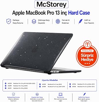 McStorey MacBook Pro 13 Simli Kılıf A1706 A1708 A1989 A2159 A2251 A2289 A2338 M1 M2 Uyumlu Parlak Sert Kılıf İnce Hafif Koruyucu Kapak Siyah