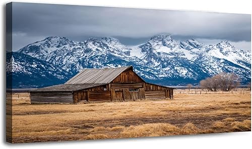 Miniatura 30 de 30"x 60" Canvas Wall Art Rustic Mountain Farmhouse Vintage Wyoming Grand Teton Framed Pictures Painting Print Large Wall Art for Living Room Bedroom