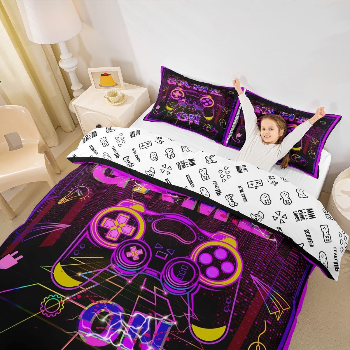 Gaming Gamer Neon Bedding Set Full Size Boys Girls Kids Breathable image 5