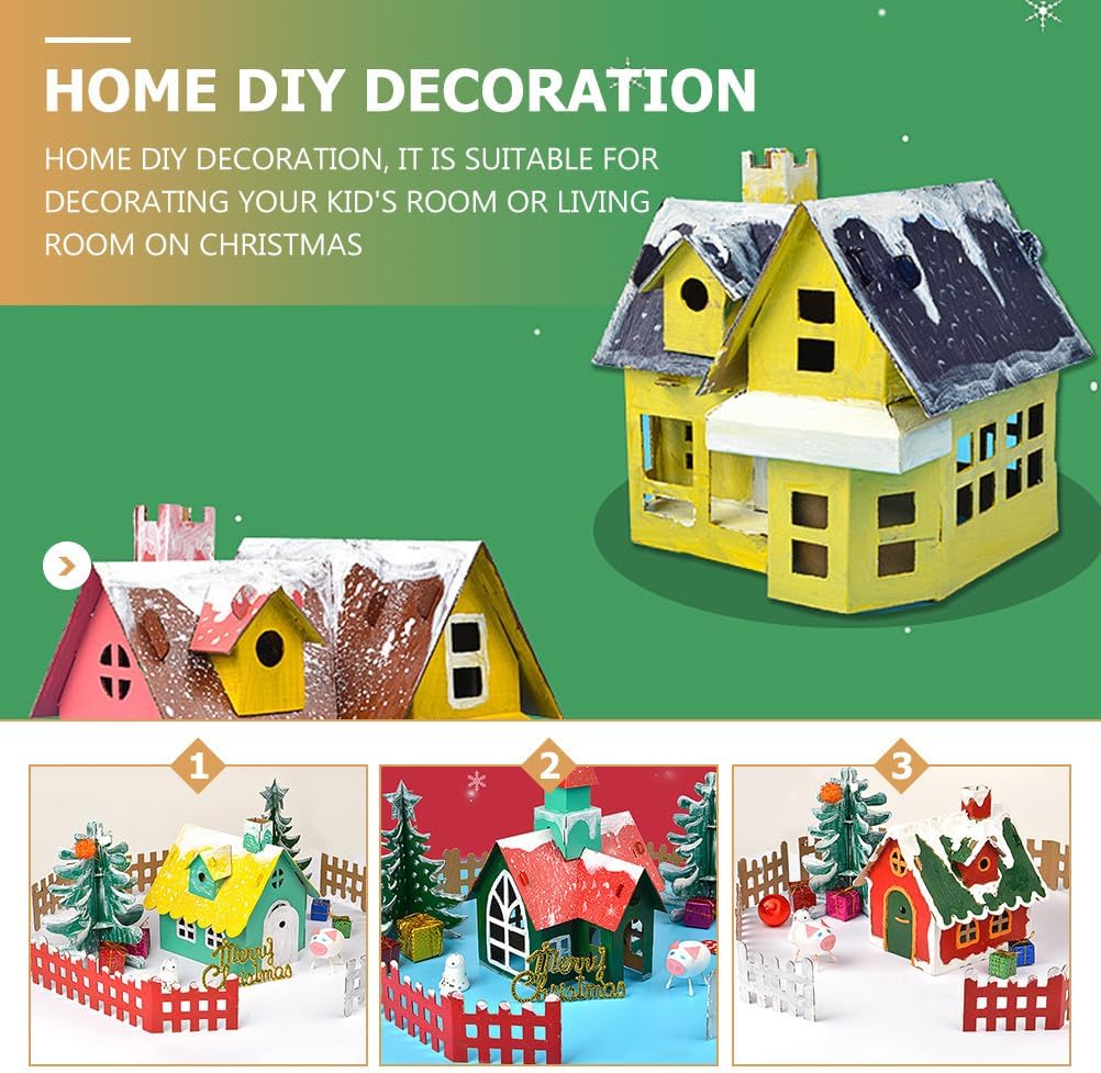 Kisangel 5 Sets Christmas DIY Cardboard House Kit for Kids, Gingerbread House Building Crafting Activity, Light Brown Decorative Cottage for Holiday Fun