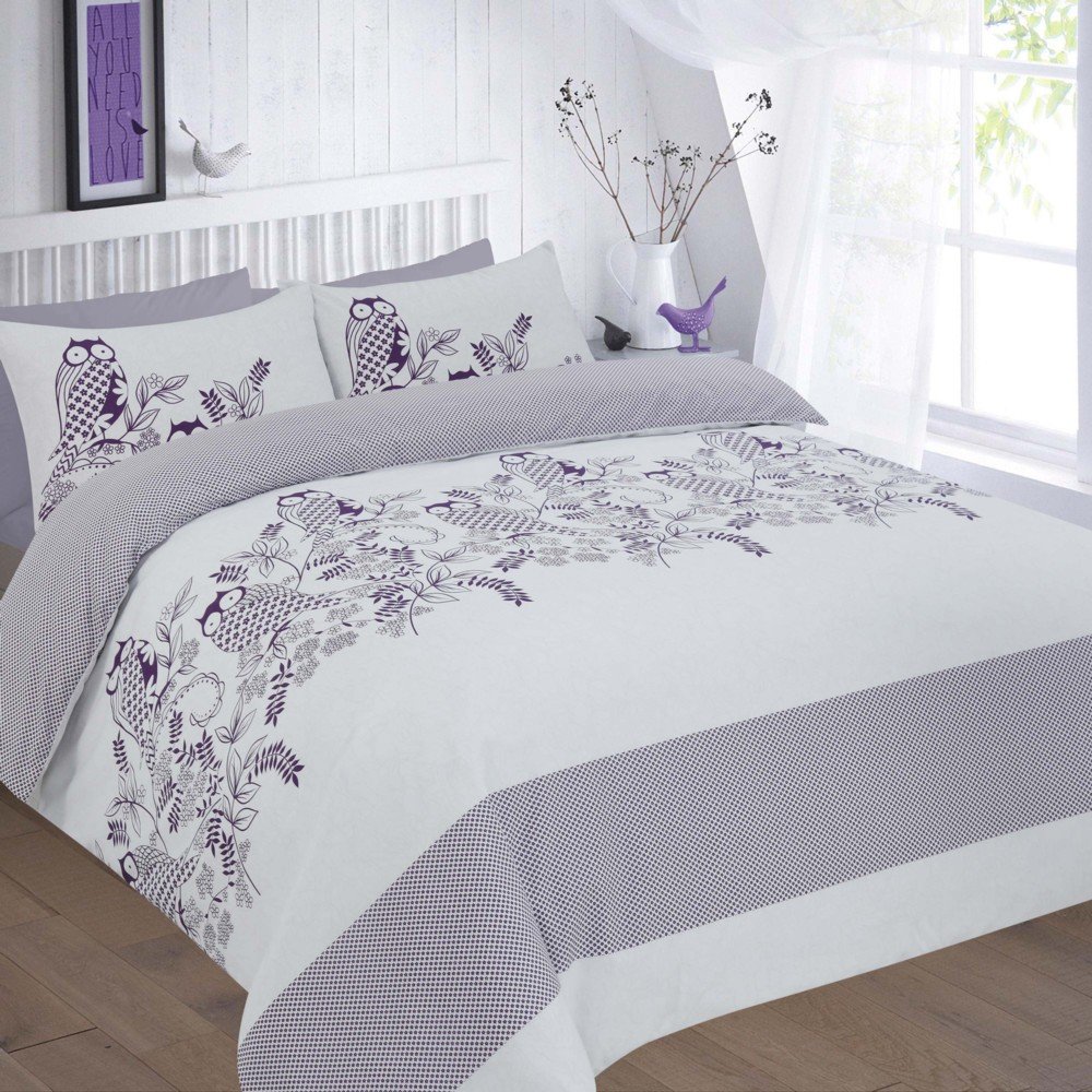 Goldstar® Owl Duvet Cover Animal Printed Bed Linen Quilt Cover Bedding Set with Pillow Case (Single, Owls Plum)