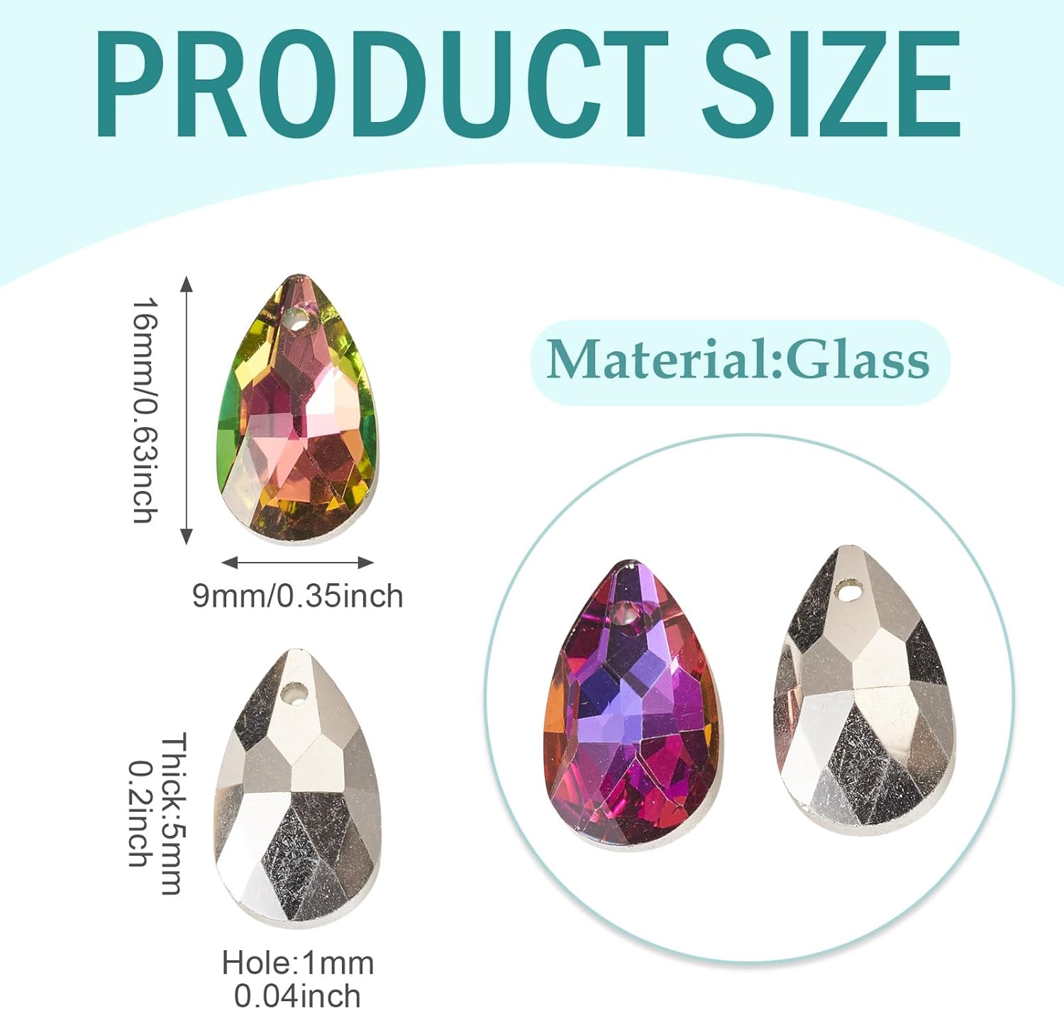 PH PandaHall Pandhall 100Pcs Crystal Teardrop Glass Beads Faceted Teardrop Beads Tear Drop Hanging Pendants for Women Necklace Bracelet Earring Jewelry Making - Image 2