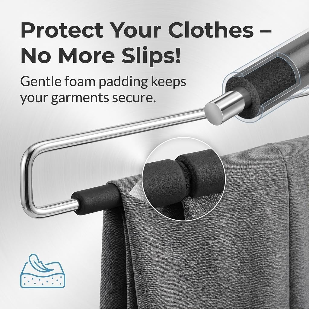 USTECH 8 Tier Swing Arm Pants Hanger | Space Saving Closet Organizer | Non-Slip Foam Padded Arms | Heavy Duty Alloy Steel | Multi Pants Rack for Jeans, Skirts, Trousers & Slacks | Chrome Finish