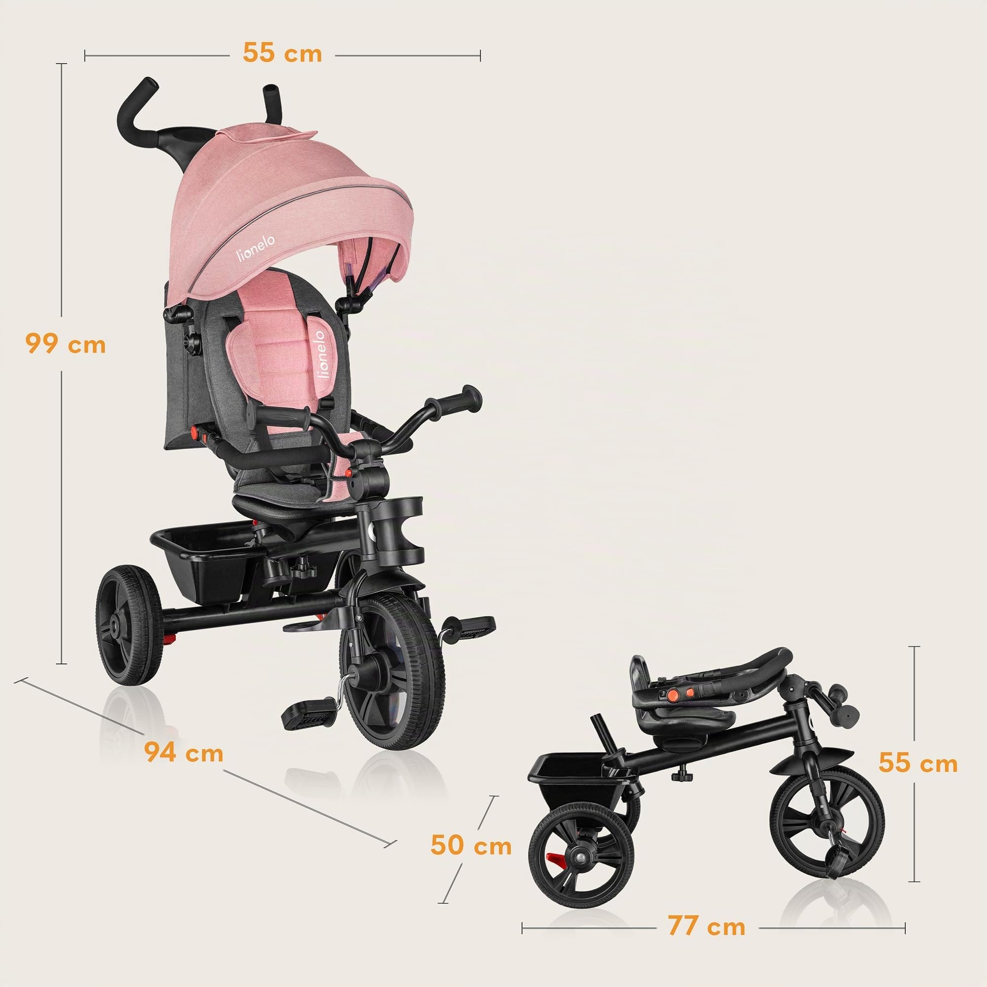 Lionelo Haari 2 in 1 Triciclo bici e passeggino fino a 25kg, Pieghevole, Fronte mamma e fronte strada, Regorabile compatto con Borsa e portabibite, Cinture a 3punti Triciclo per bambini da 1 a 5 anni