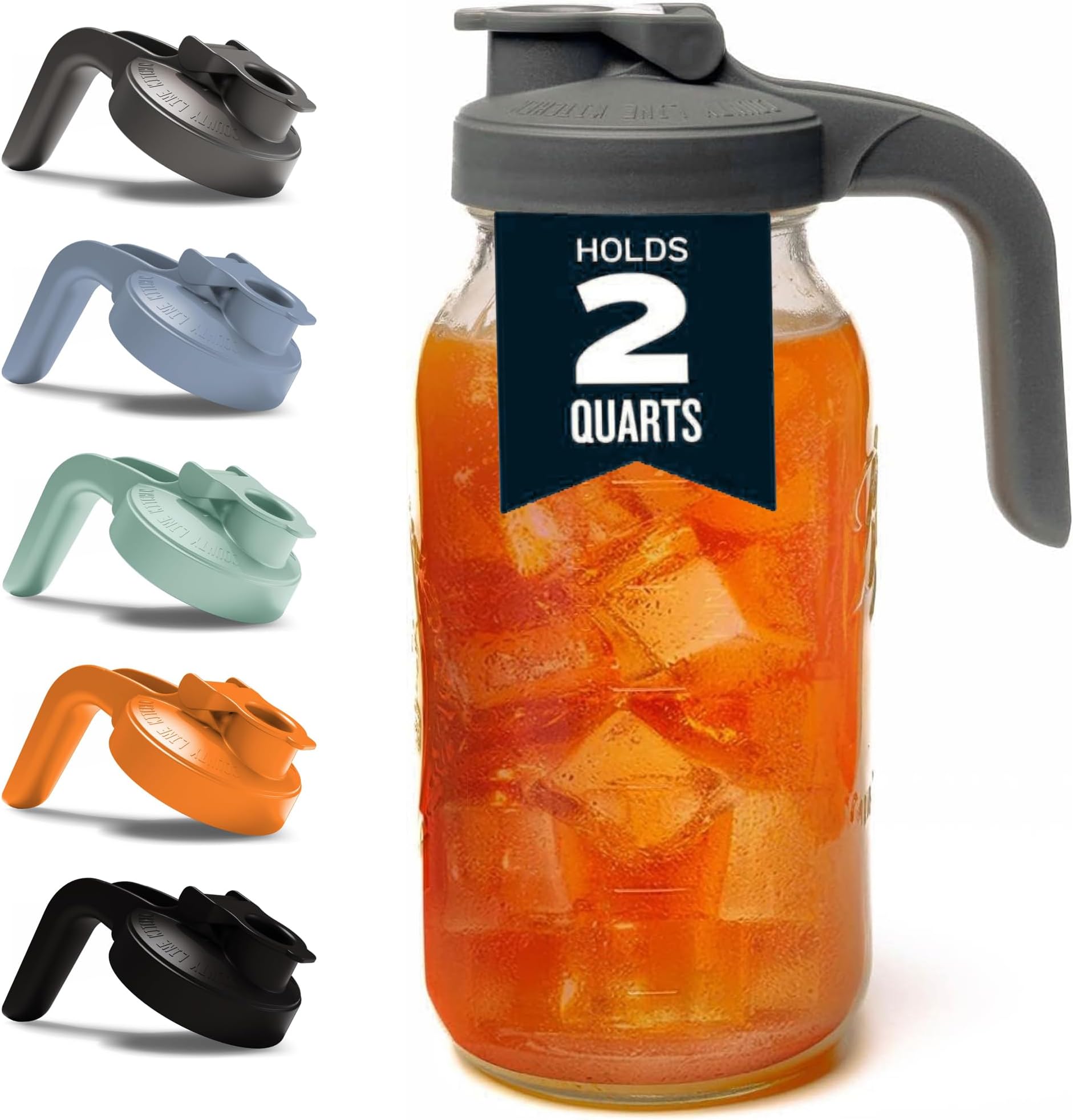 Glass 2 Quart Mason Jar Pitcher by County Line Kitchen – Classic Style, 64 oz Ball Jar, Wide Mouth, Heavy Duty Glass Pitcher