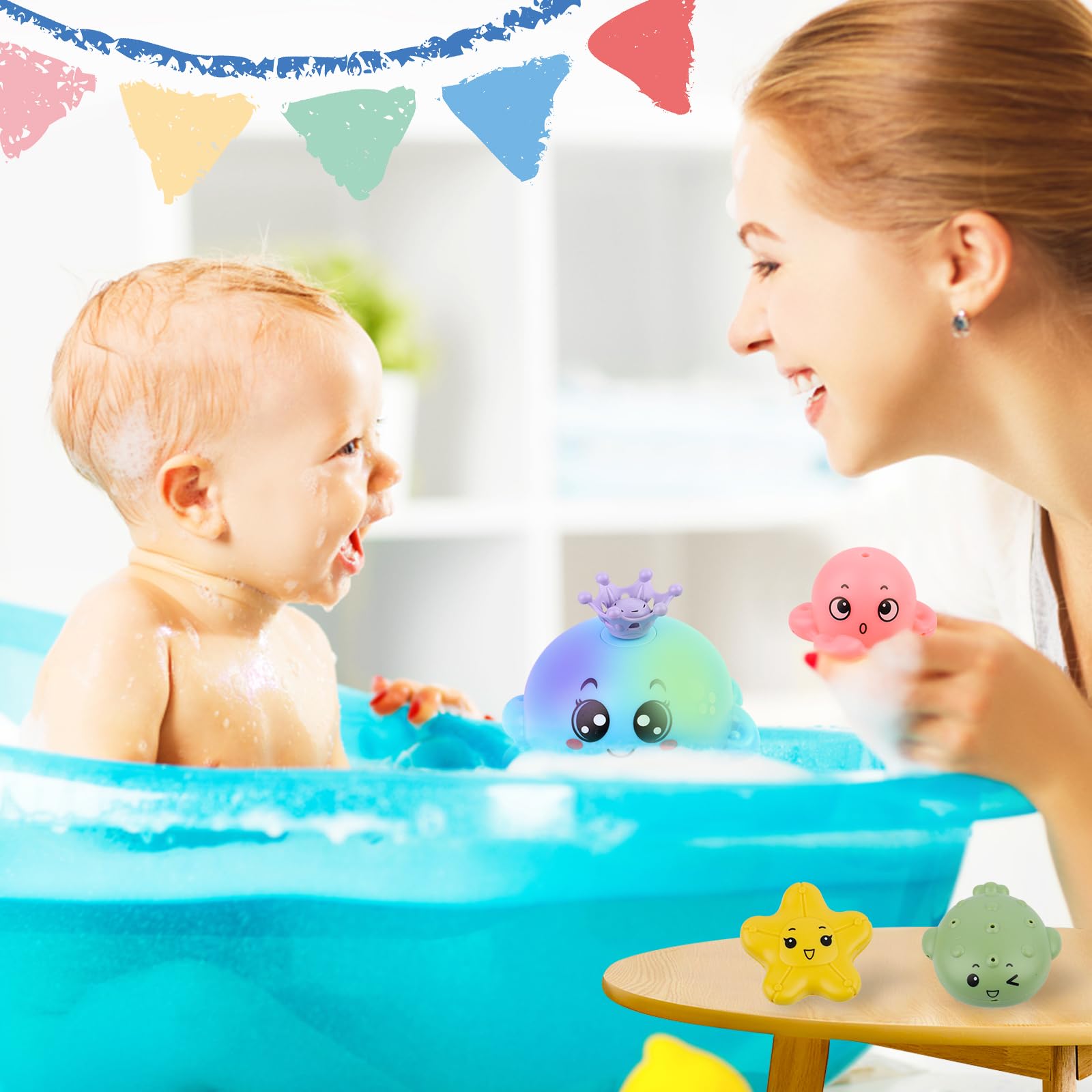 Jouet De Bain Crabe Automatique Avec Lumière LED - 4 Têtes De Pulvérisation - Pour Bébé Enfant 1-4 Ans
