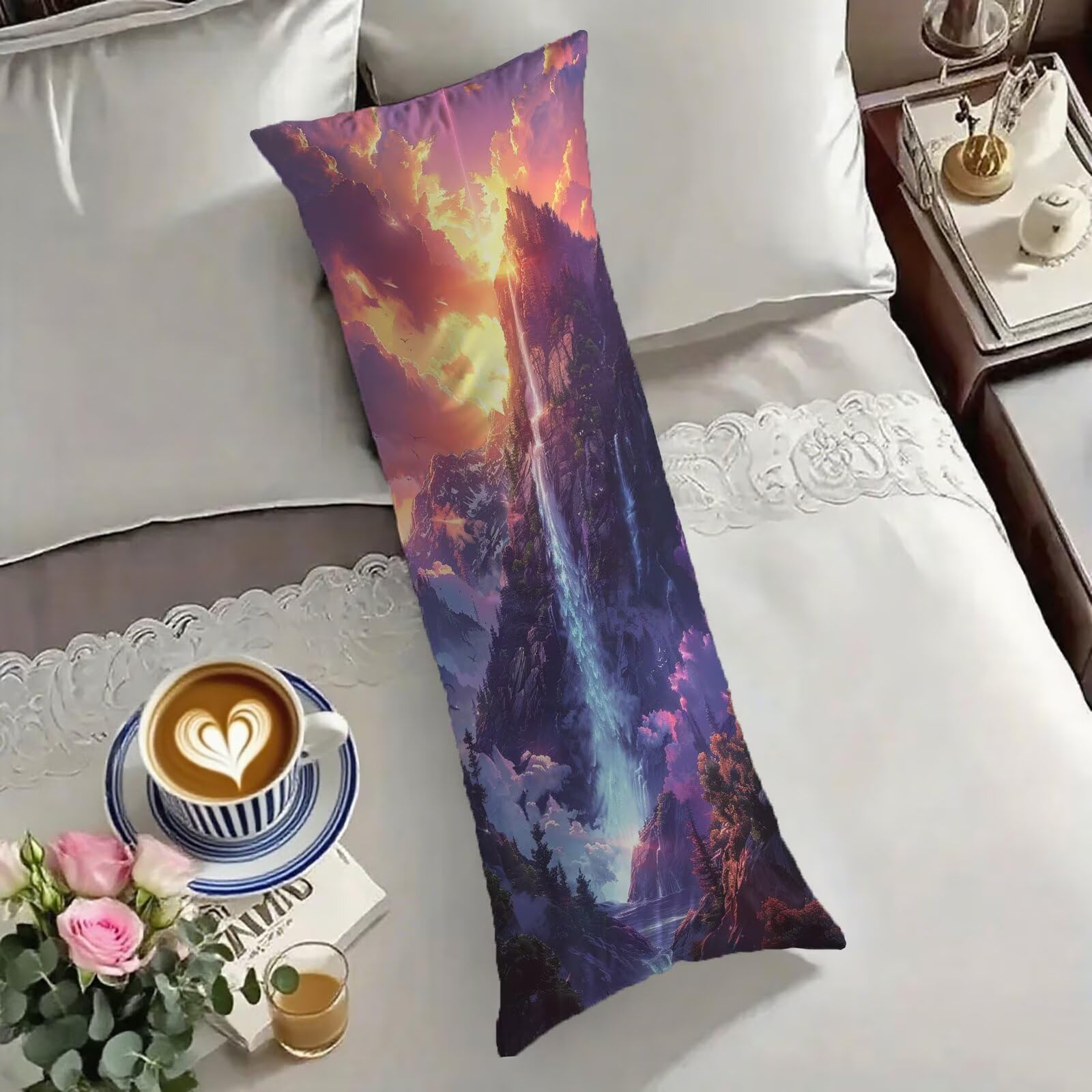 Taie d'oreiller 60x180 paysage violet pour un sommeil latéral apaisant