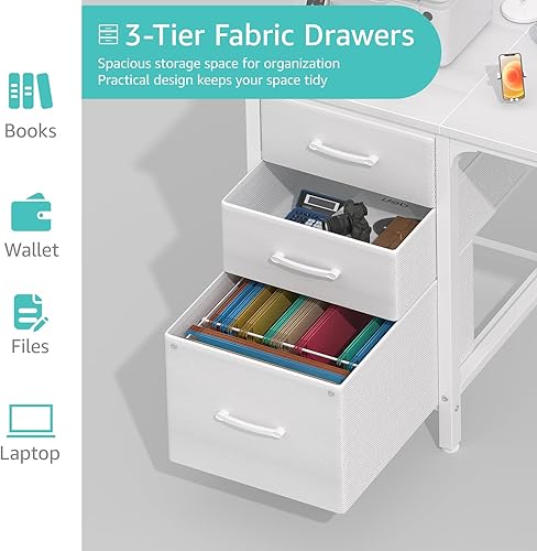 Miniatura 6 de Lufeiya Escritorio blanco con cajones de archivos, escritorio de computadora de 47 pulgadas para oficina en casa, mesa de estudio simple y moderna