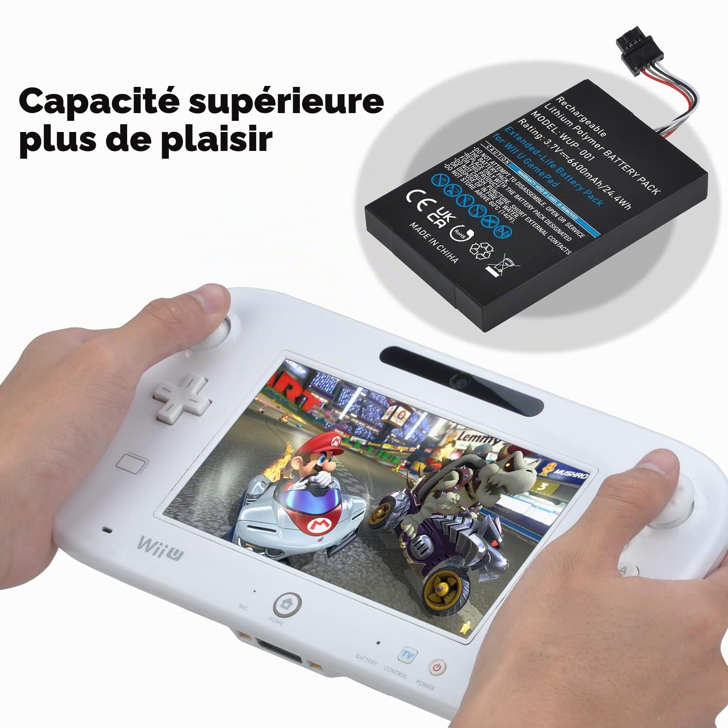 WUP-001 Batterie de rechange haute capacité avec tournevis pour manette de jeu Wii U 6600 mAh 3,7 V