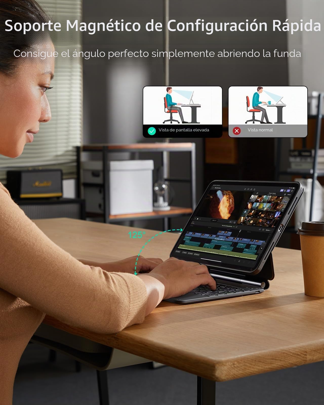 ESR Funda con Teclado para iPad Air 11/Pro 11, Soporte Magnético Multimodo | para Air 5/4ª Generación, Bloqueo Magnético, Funda Trasera Desmontable, DEU QWERTZ 360, Negro