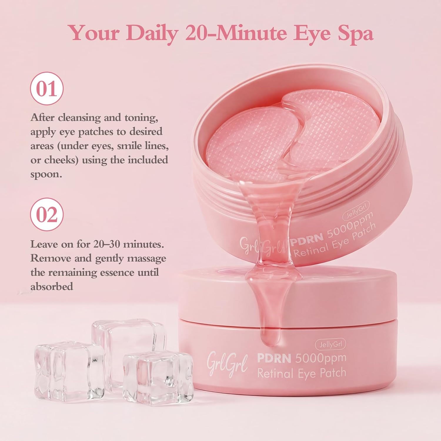 GrlGrl PDRN Under Eye Patches for Puffy Eyes and Dark Circles, 5000ppm Salmon DNA & Retinal Eye Mask for Face, Anti Aging Hydrogel Eye Gels for Smile Line, Wrinkles & Bags, 60 Pcs - Image 7